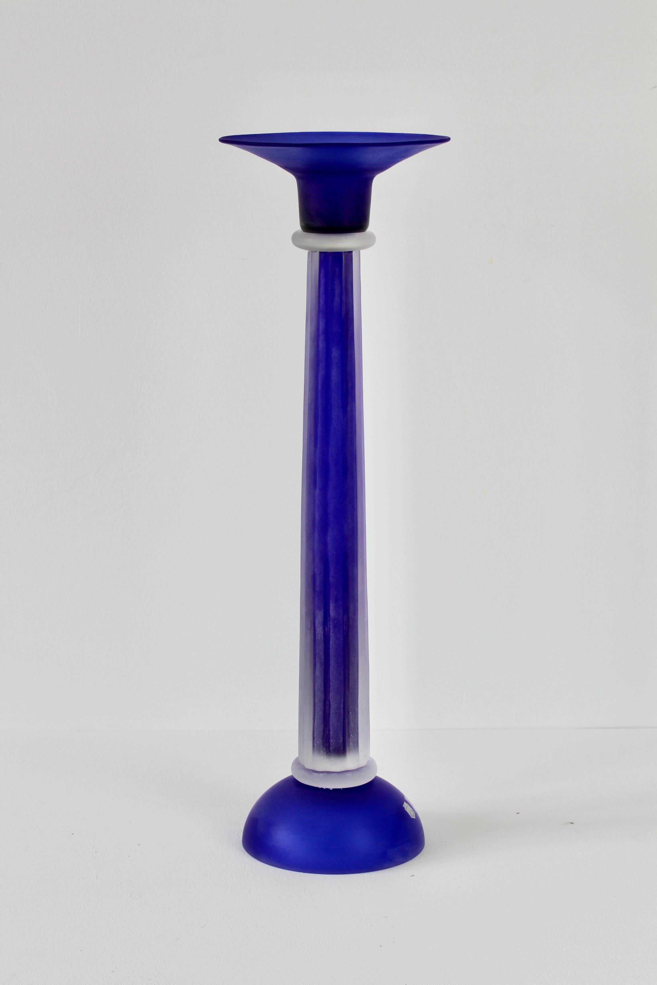 Huge Cobalt Blue Venetian Murano Glass Candlestick Holder by Cenedese For Sale 2