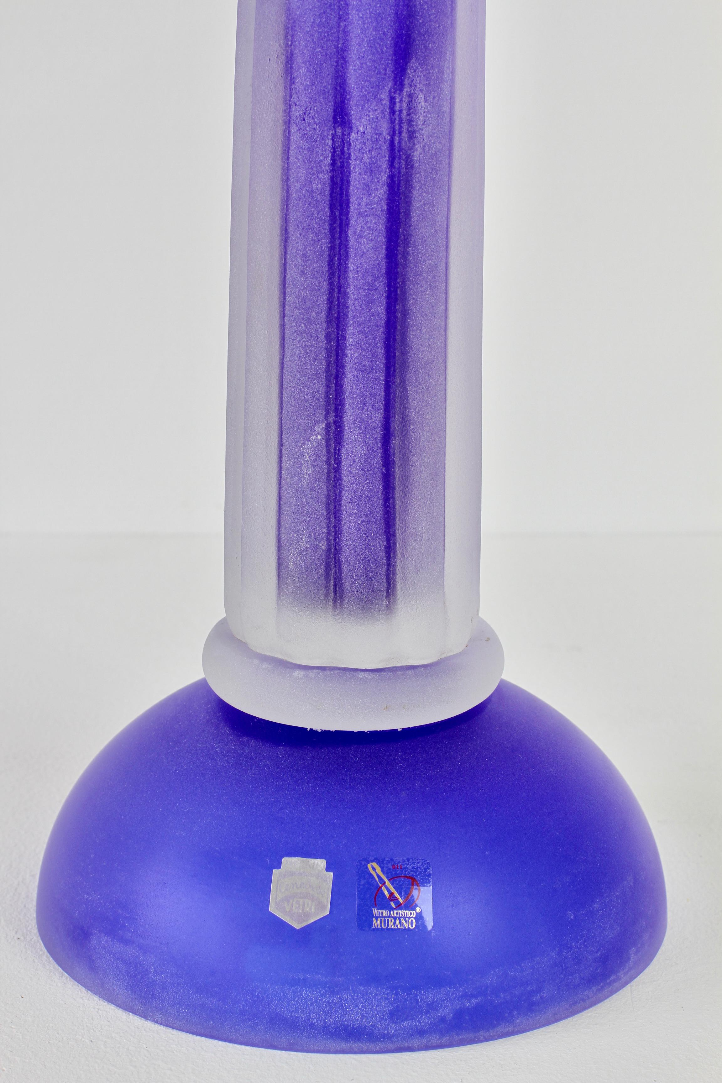 Huge Cobalt Blue Venetian Murano Glass Candlestick Holder by Cenedese For Sale 3