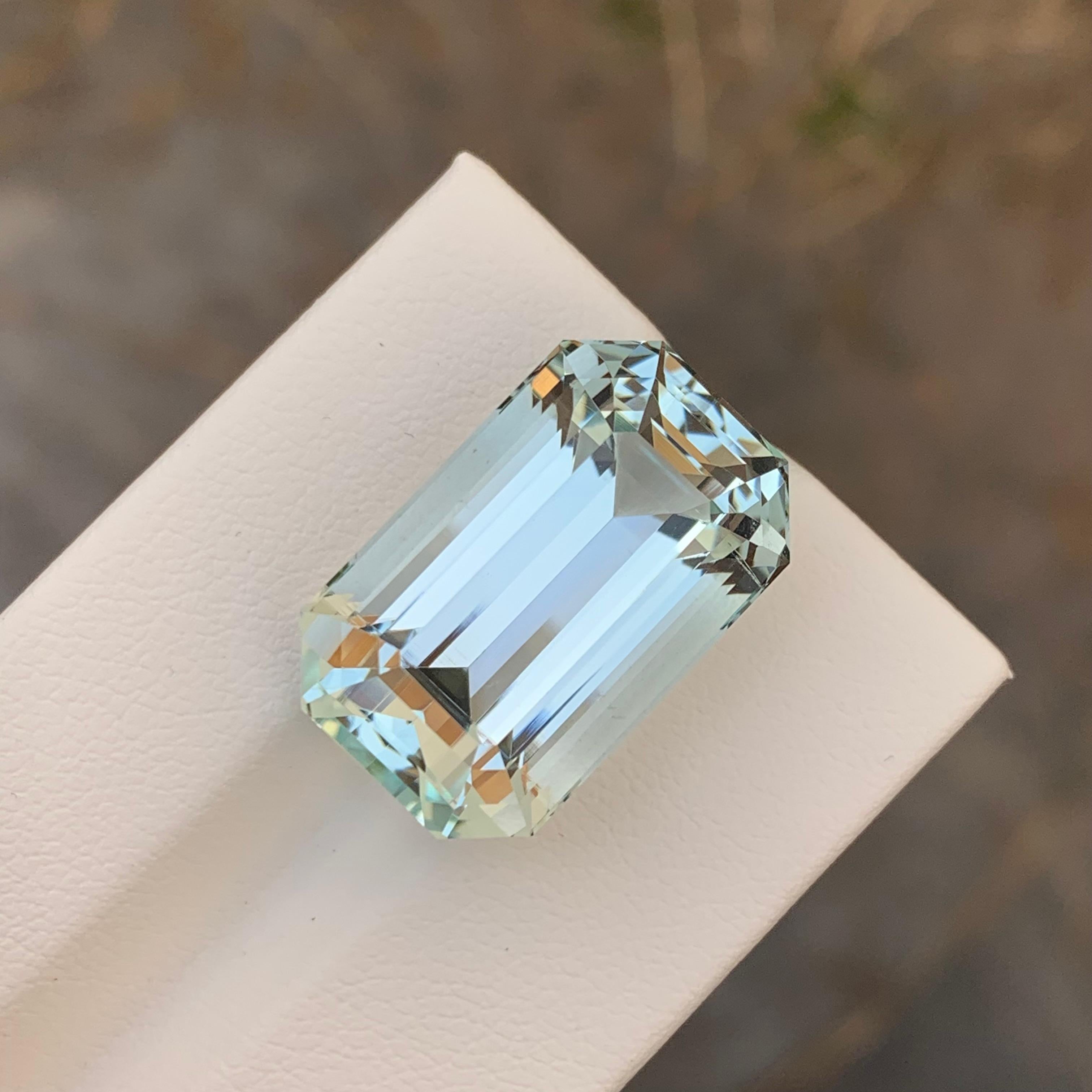 Huge 26.75 Carats Natural Loose Aquamarine Emerald Shape Gem From Shigar Mine For Sale 9