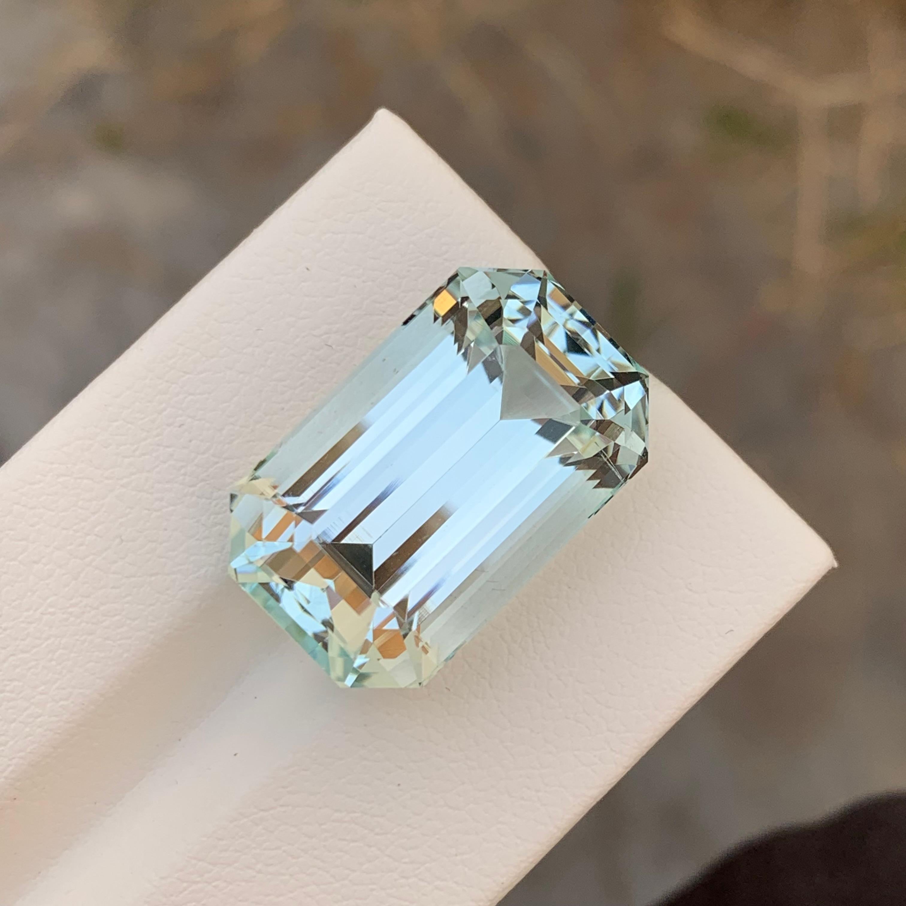 Huge 26.75 Carats Natural Loose Aquamarine Emerald Shape Gem From Shigar Mine For Sale 1