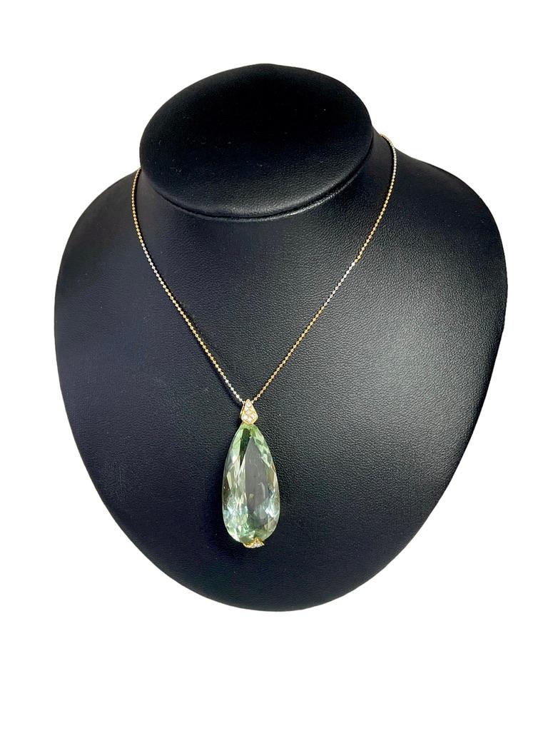 Großer 27 Karat natürlicher Prasiolith Amethsyt Echter Diamant-Anhänger Valuation (Tropfenschliff)