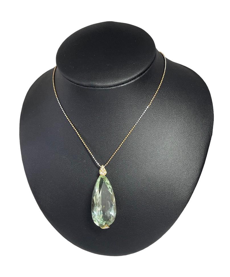 Huge 27ct Carat Natural Prasiolite Amethsyt Genuine Diamond Pendant Valuation In New Condition In Mona Vale, NSW