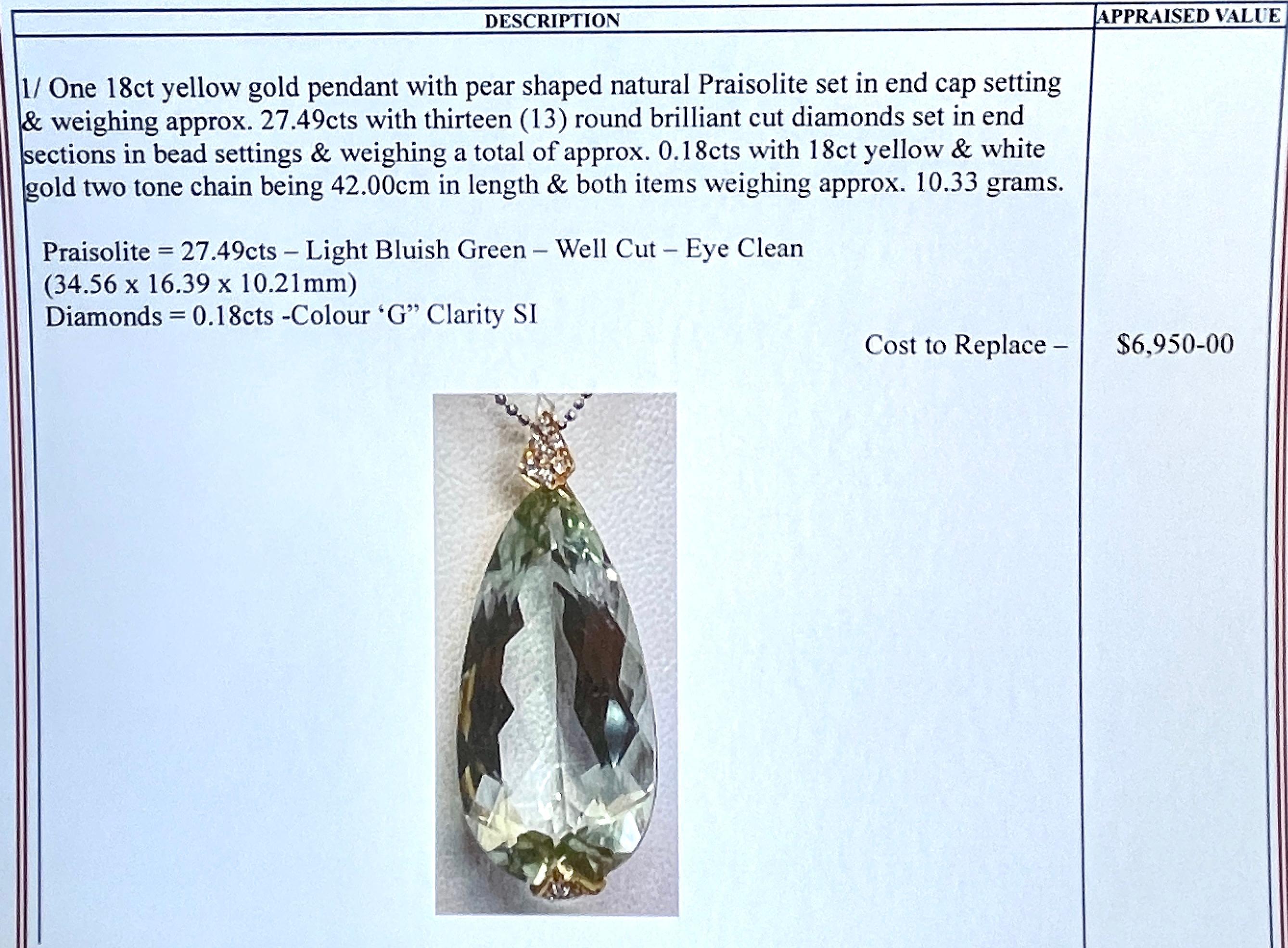 Großer 27 Karat natürlicher Prasiolith Amethsyt Echter Diamant-Anhänger Valuation Damen