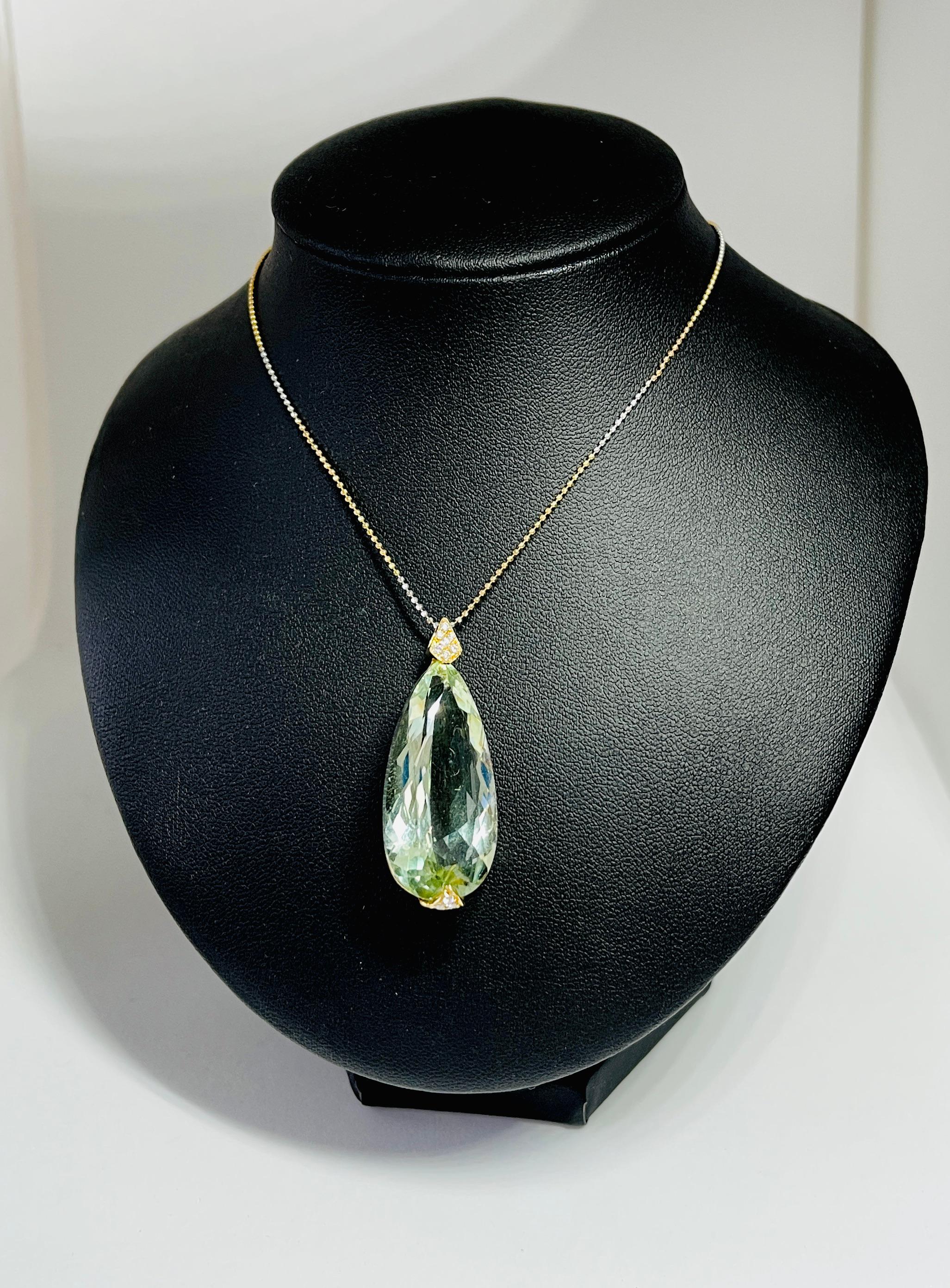 Großer 27 Karat natürlicher Prasiolith Amethsyt Echter Diamant-Anhänger Valuation 1