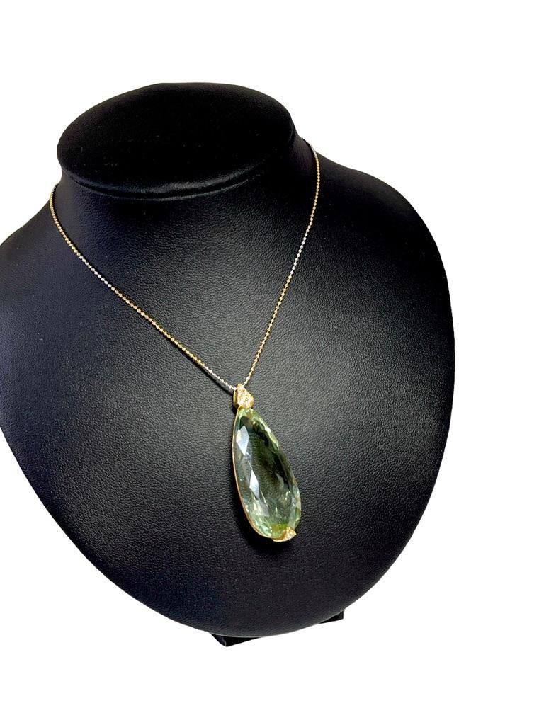 Großer 27 Karat natürlicher Prasiolith Amethsyt Echter Diamant-Anhänger Valuation 2