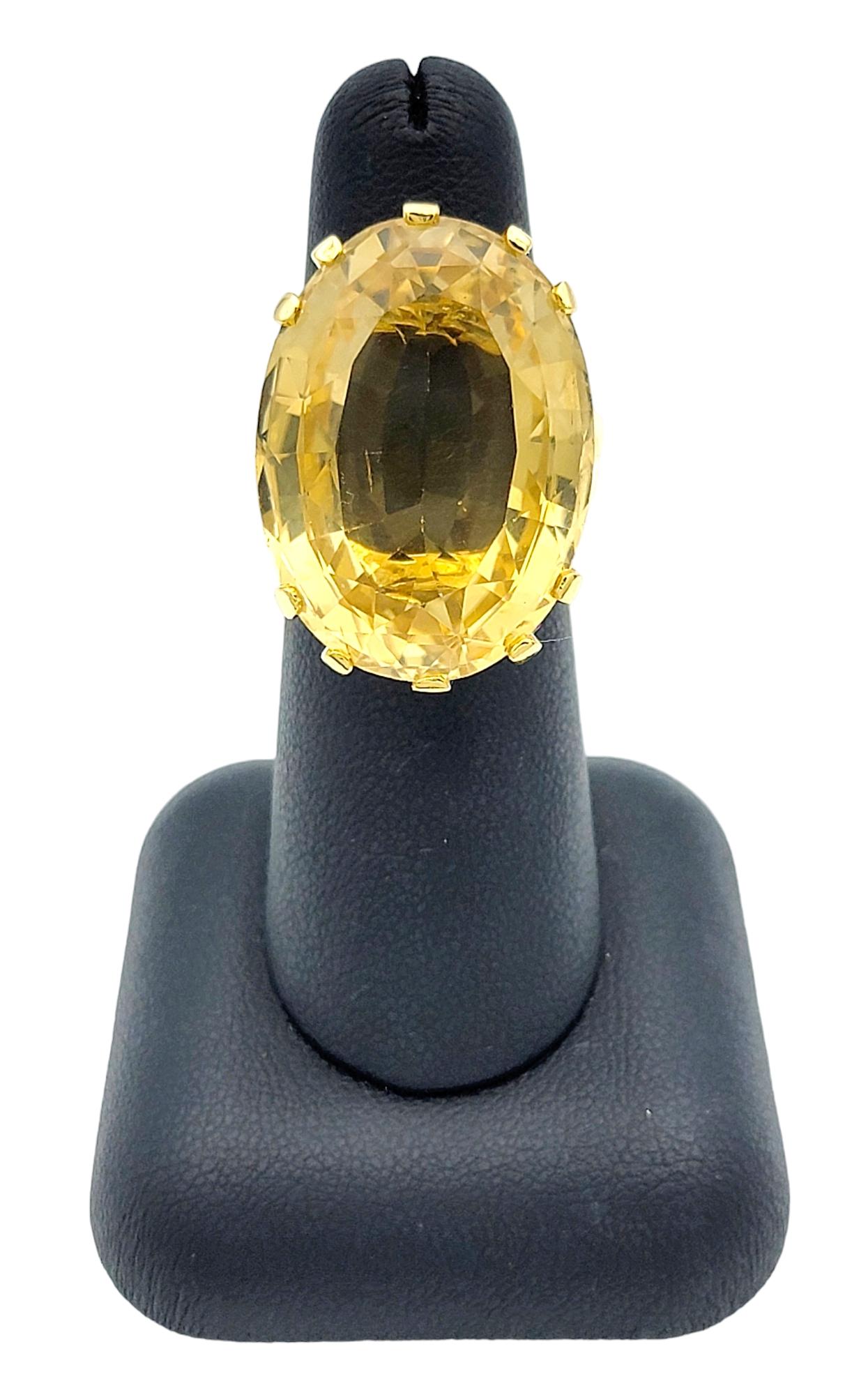 Huge 29.25 Carat Oval Citrine Solitaire Cocktail Ring in 14 Karat Yellow Gold For Sale 4