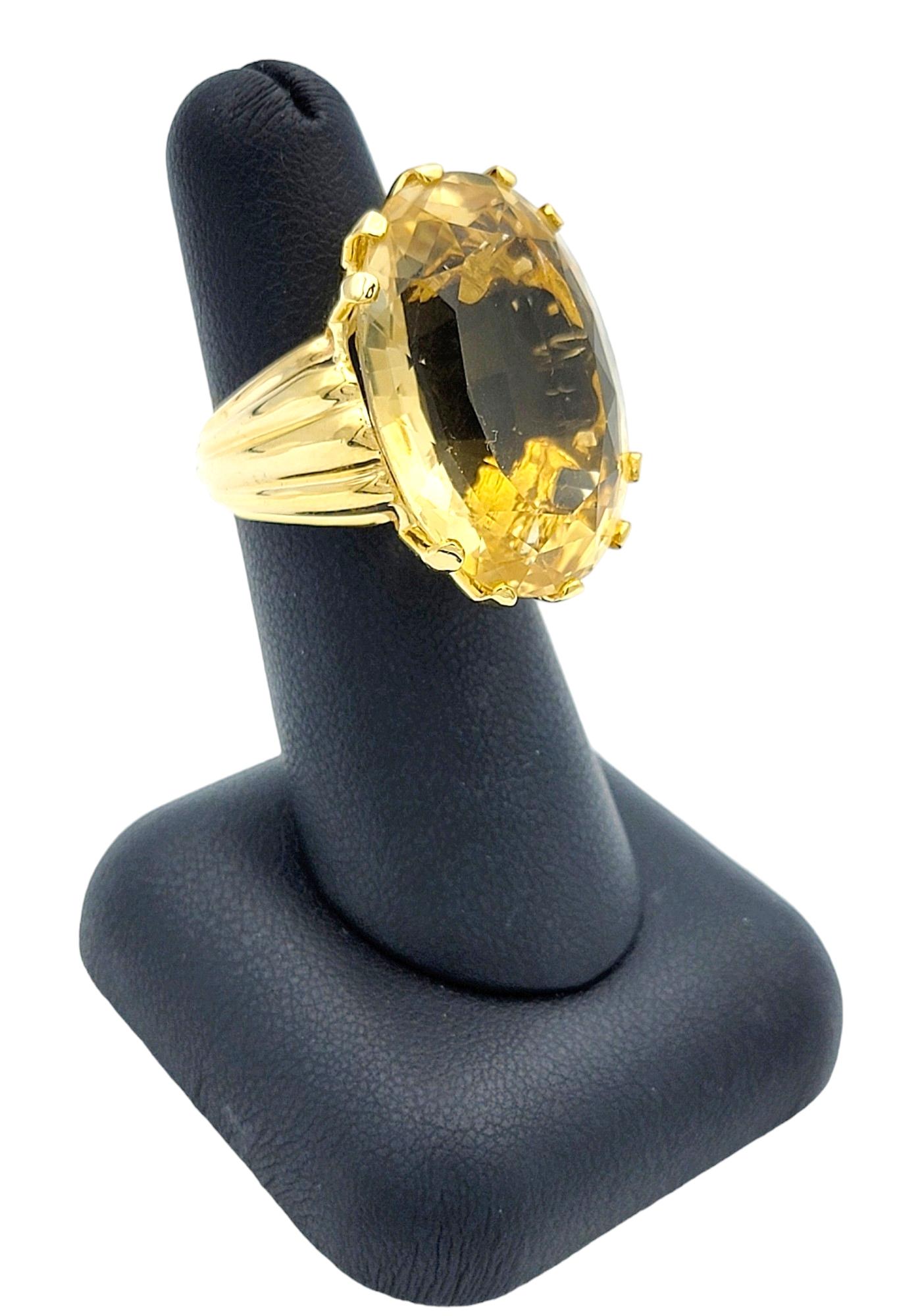 Huge 29.25 Carat Oval Citrine Solitaire Cocktail Ring in 14 Karat Yellow Gold For Sale 5