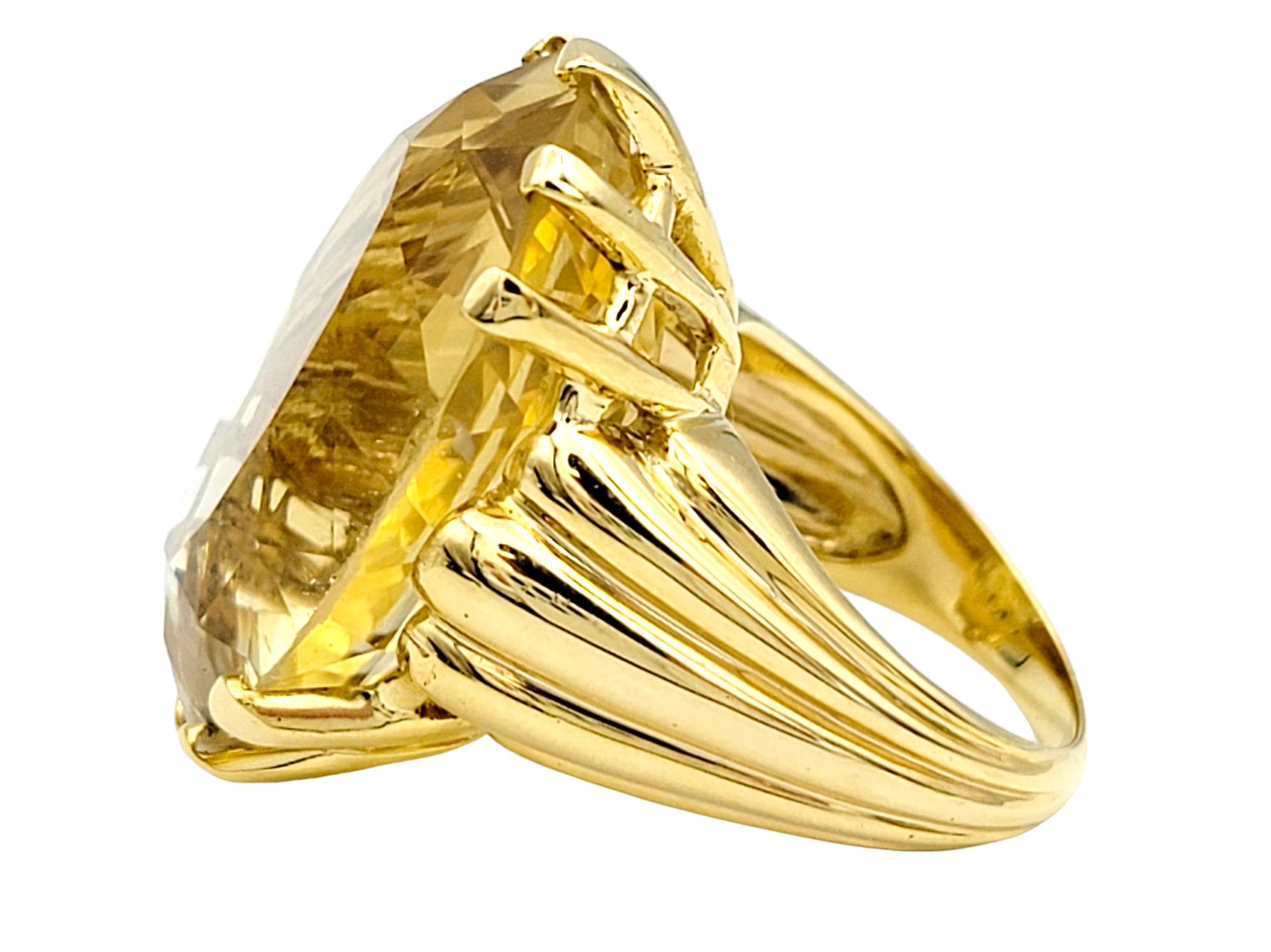 Oval Cut Huge 29.25 Carat Oval Citrine Solitaire Cocktail Ring in 14 Karat Yellow Gold For Sale