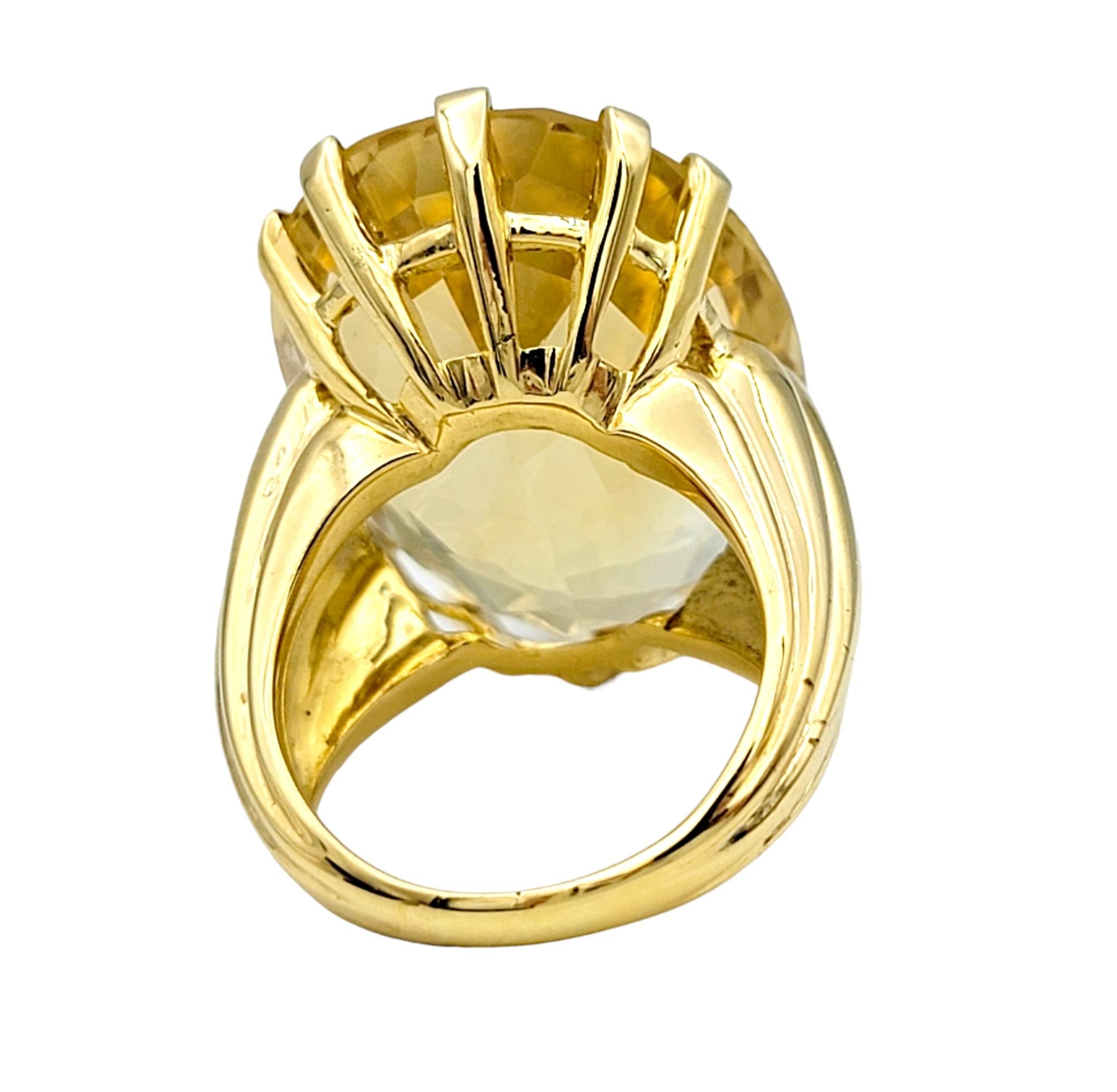 Huge 29.25 Carat Oval Citrine Solitaire Cocktail Ring in 14 Karat Yellow Gold In Good Condition For Sale In Scottsdale, AZ