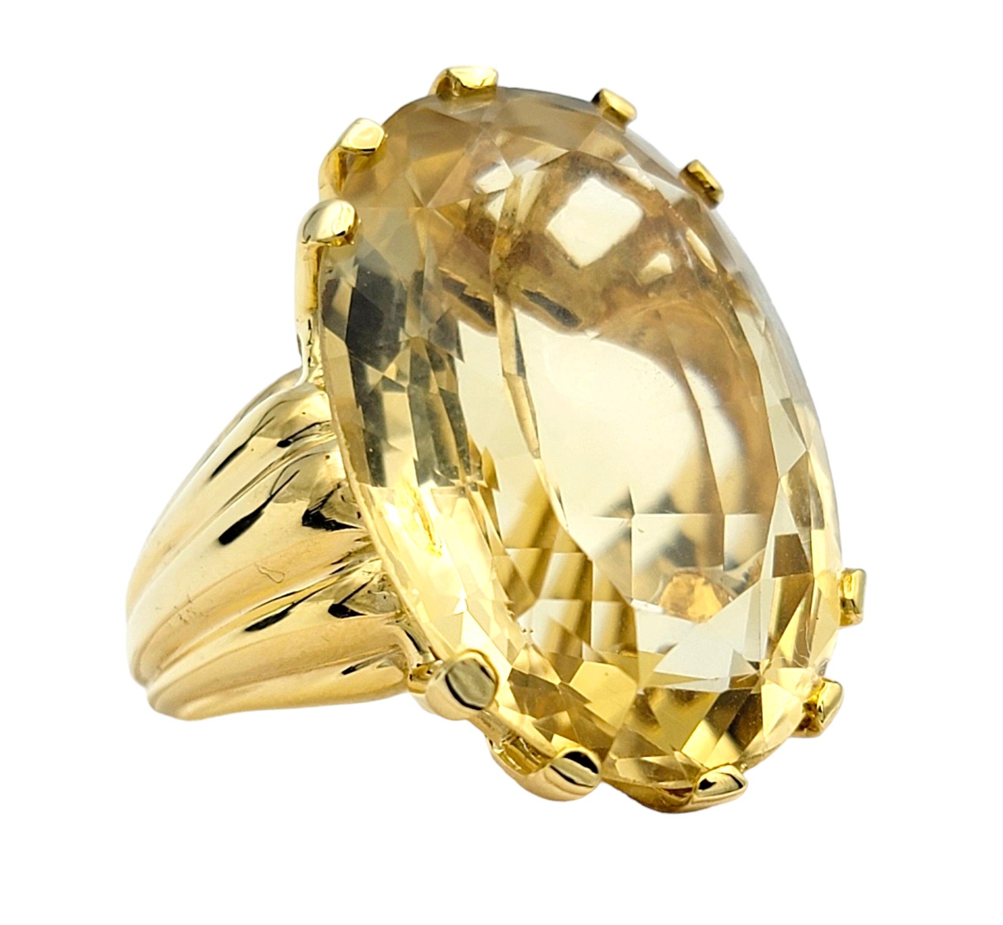 Women's Huge 29.25 Carat Oval Citrine Solitaire Cocktail Ring in 14 Karat Yellow Gold For Sale