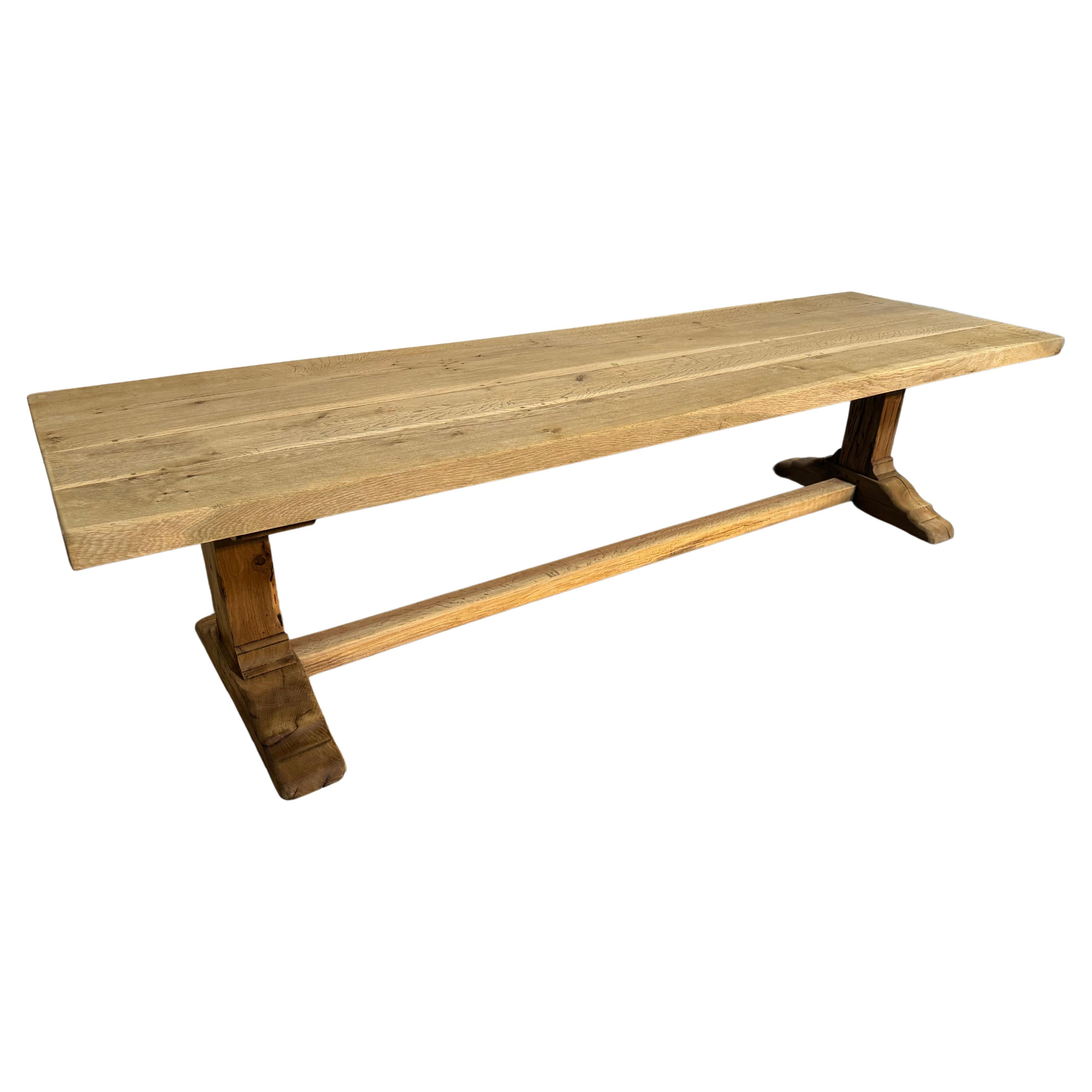 Huge 3 Meter French Bleached Oak Farmhouse Dining Table  For Sale