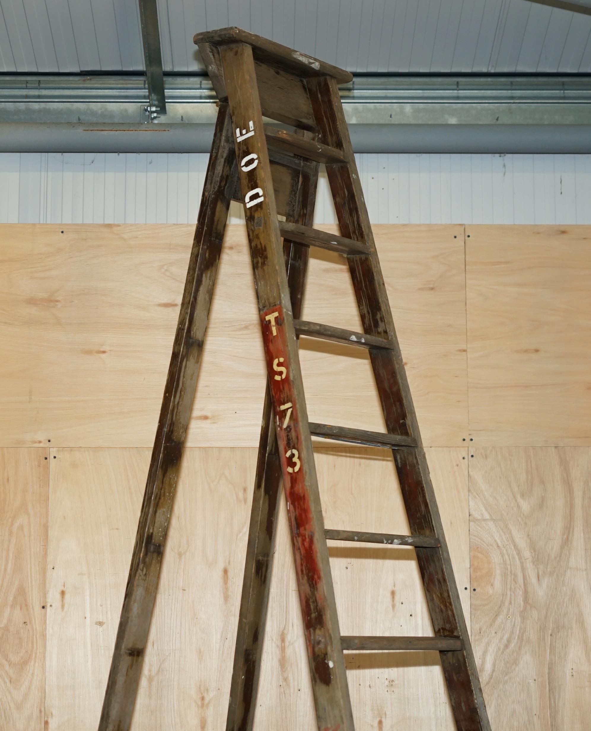 Victorian HUGE 3+ METER TALL DOE TS73 STAMPED FRUIT PICKERS PAINTERS ANTiQUE 1880 LADDER For Sale