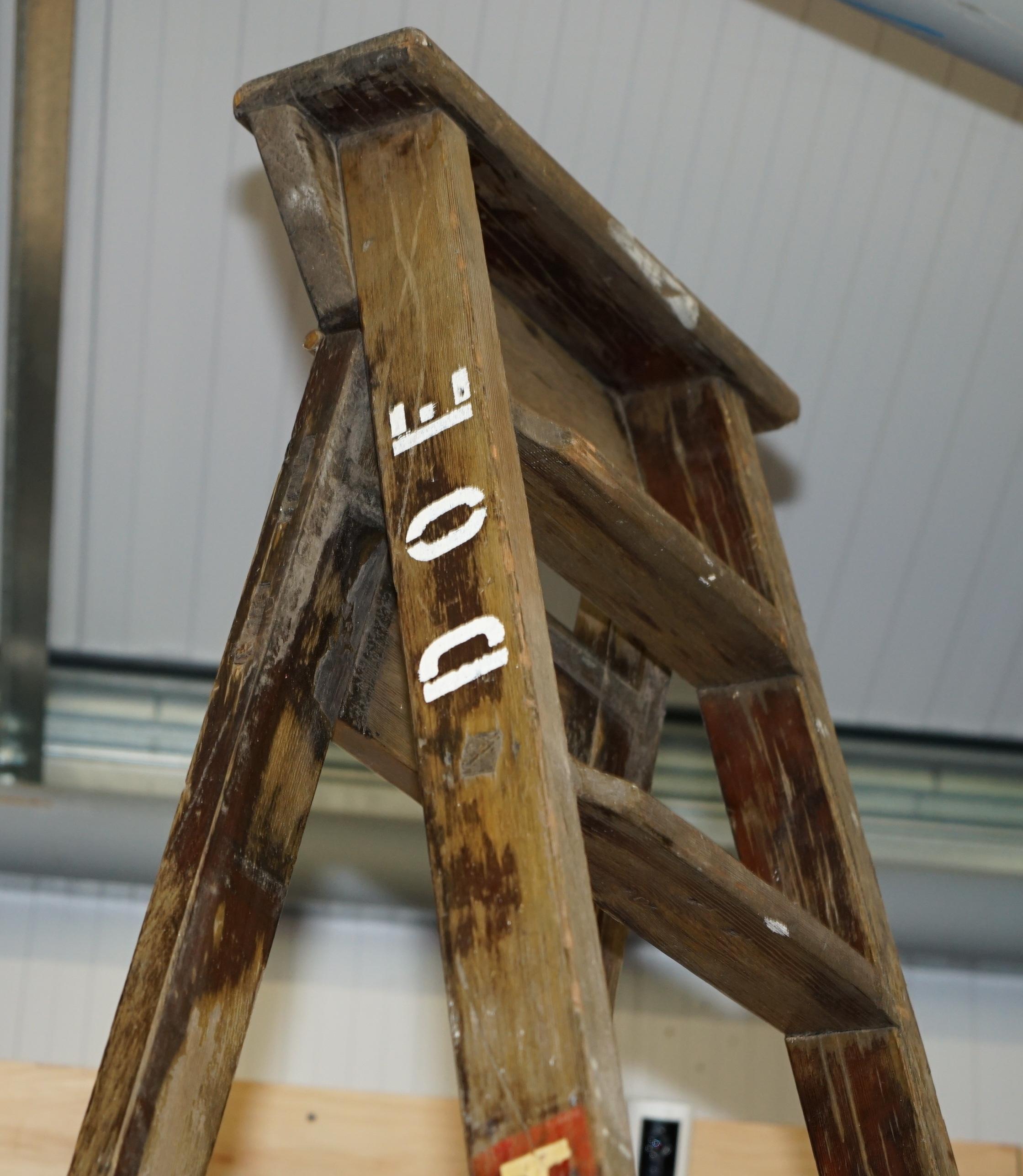 English HUGE 3+ METER TALL DOE TS73 STAMPED FRUIT PICKERS PAINTERS ANTiQUE 1880 LADDER For Sale