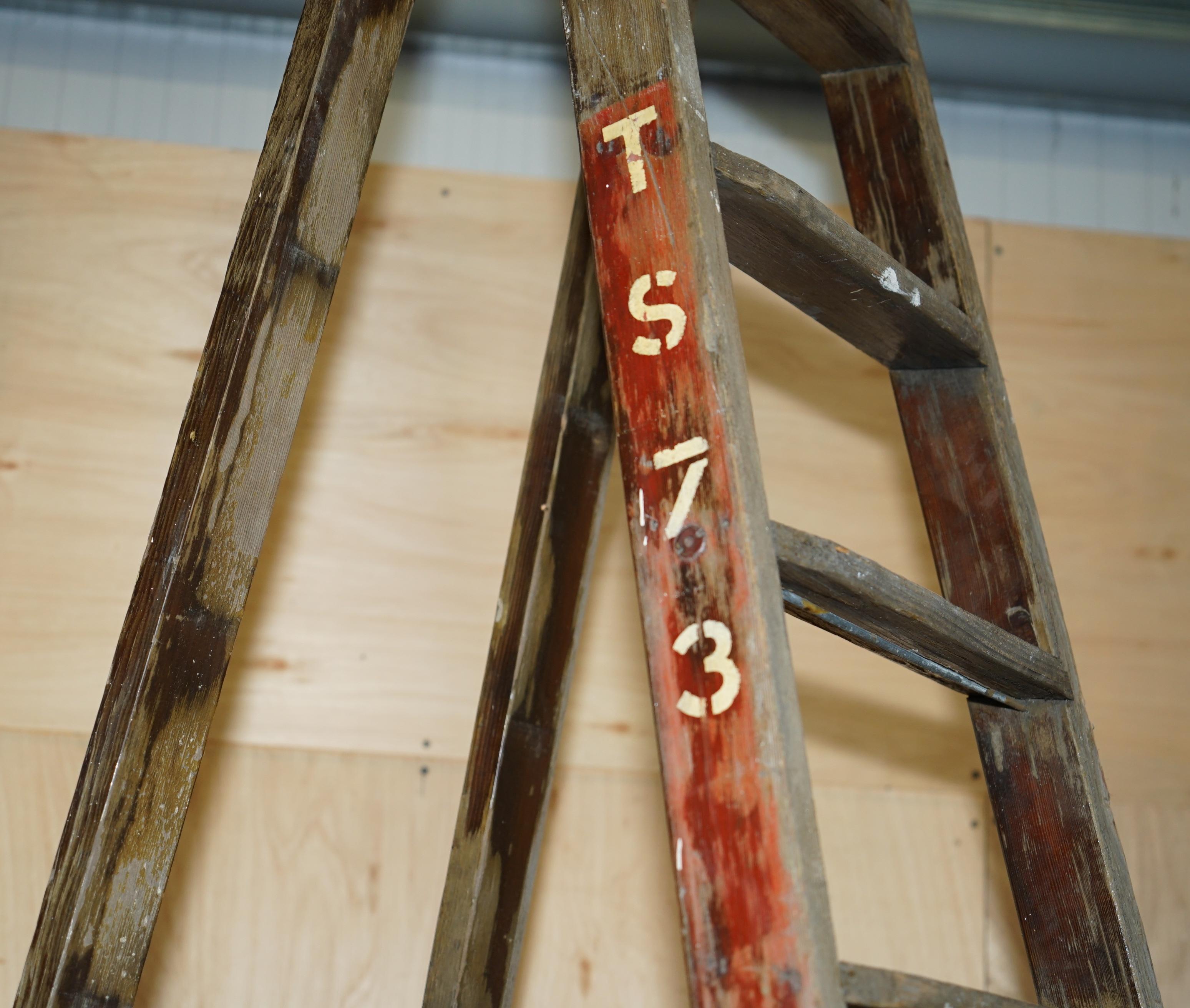 Hand-Crafted HUGE 3+ METER TALL DOE TS73 STAMPED FRUIT PICKERS PAINTERS ANTiQUE 1880 LADDER For Sale