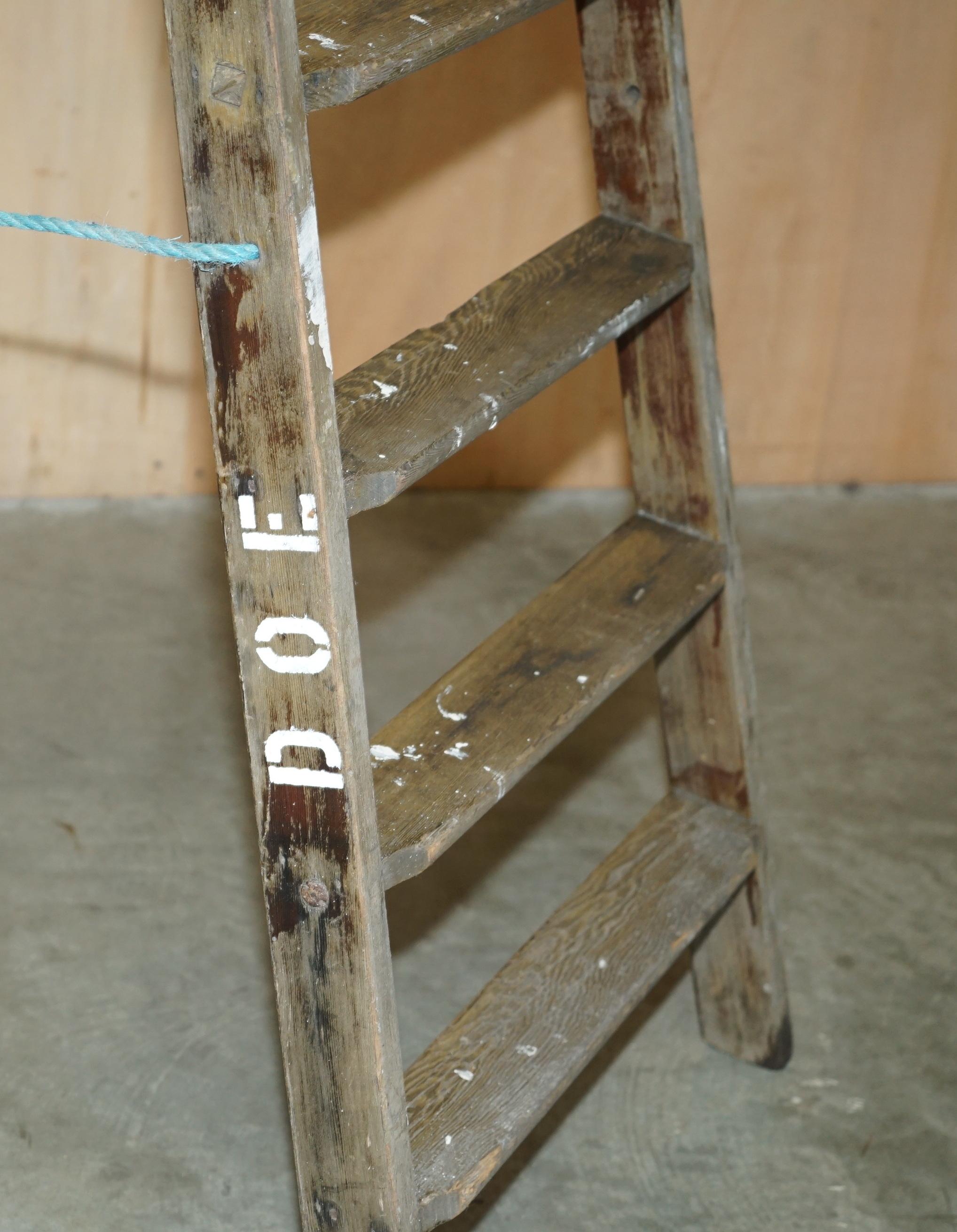 Pine HUGE 3+ METER TALL DOE TS73 STAMPED FRUIT PICKERS PAINTERS ANTiQUE 1880 LADDER For Sale