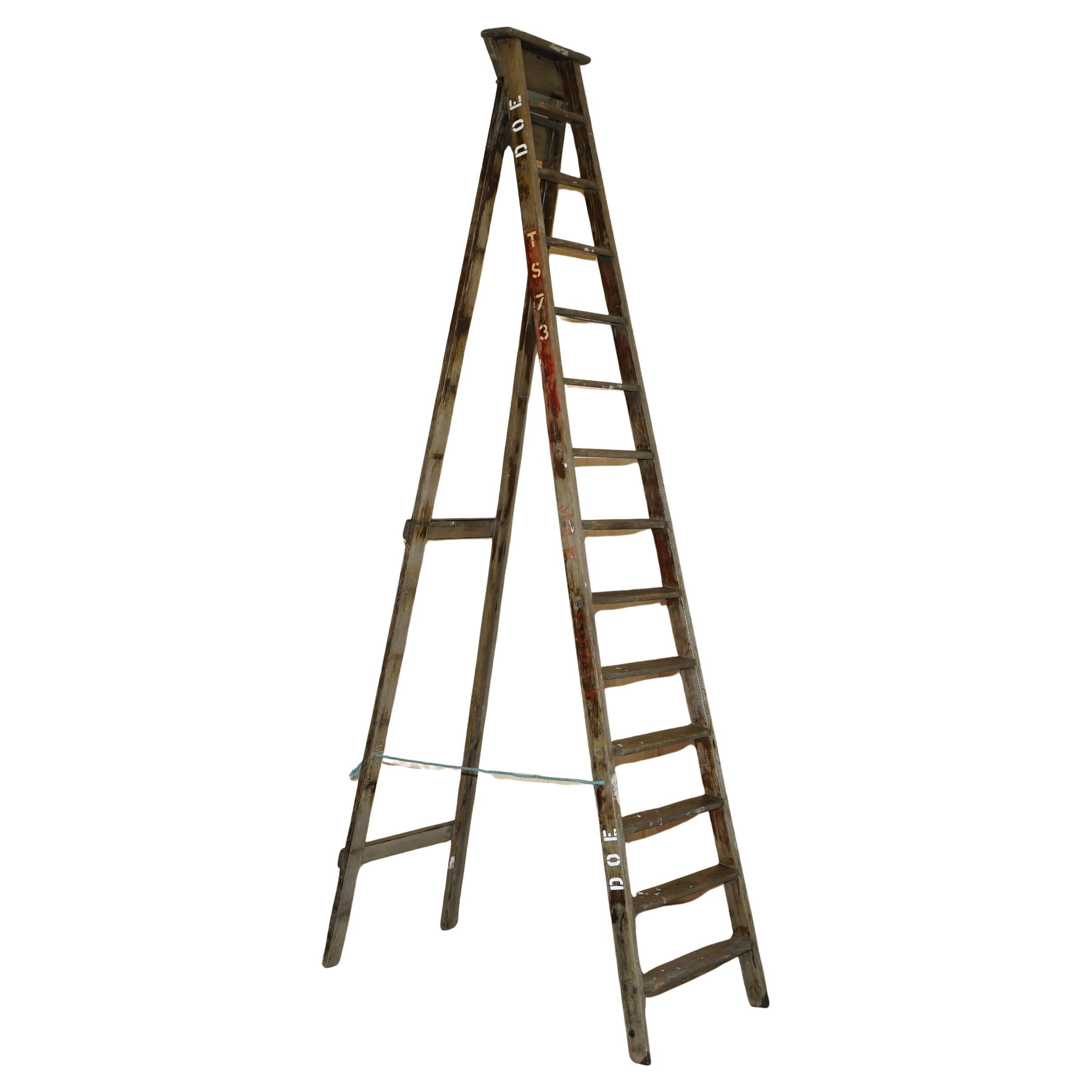 HUGE 3+ METER TALL DOE TS73 STAMPED FRUIT PICKERS PAINTERS ANTiQUE 1880 LADDER For Sale