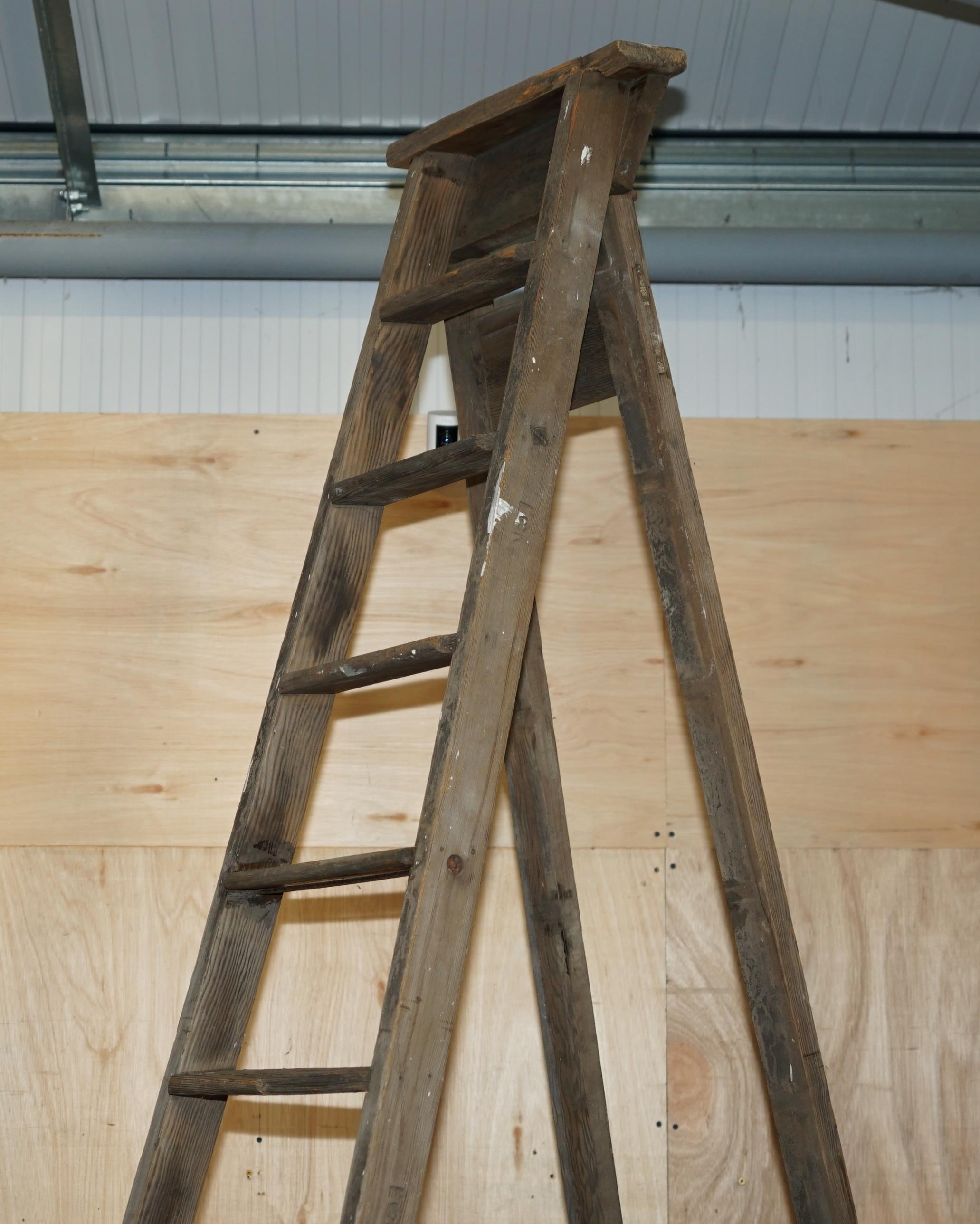 Victorian HUGE 3+ METER TALL ER STAMPED FOR THE CROWN ESTATE FRUIT PiCKERS PAINTERS LADDER For Sale