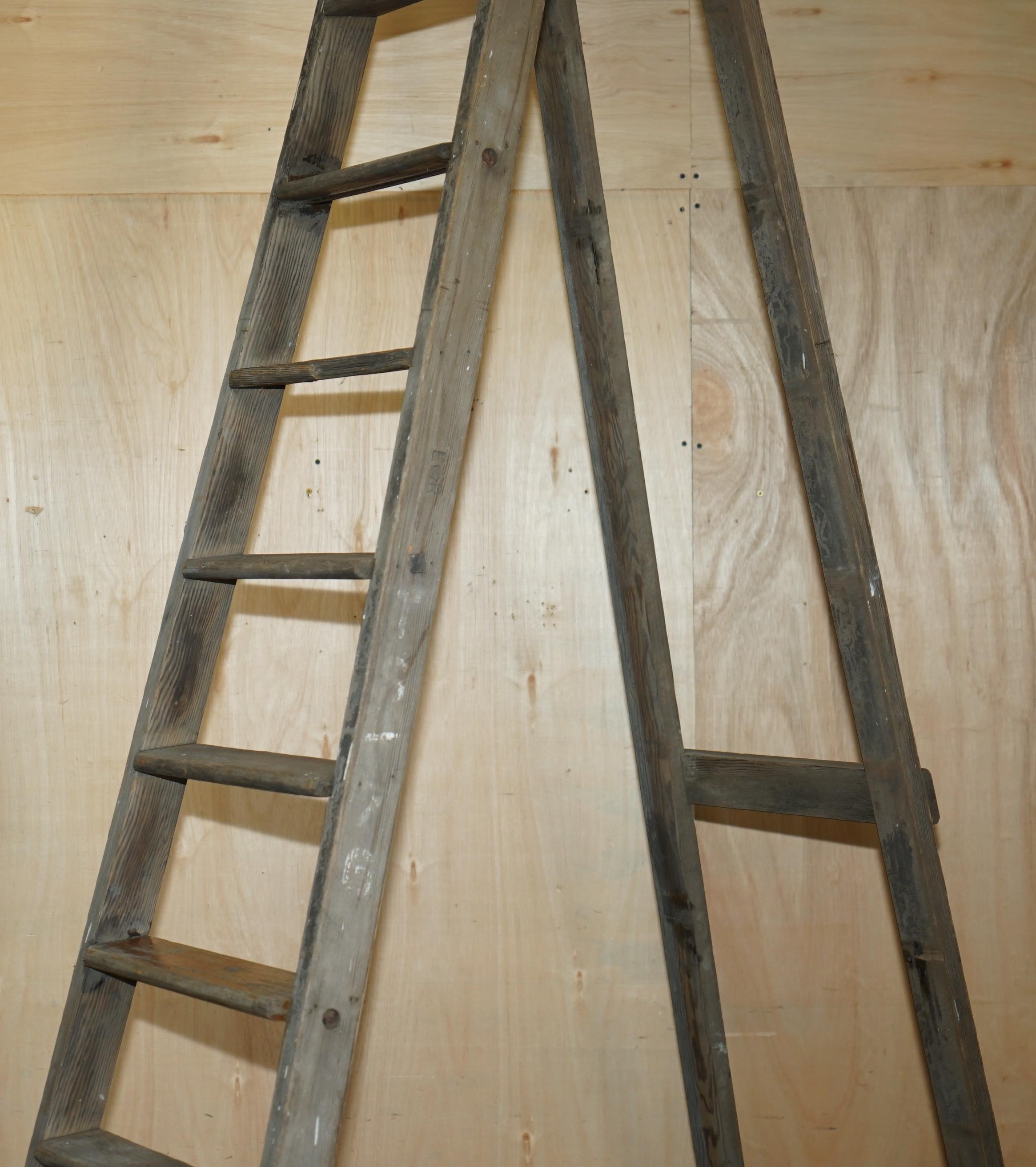 English HUGE 3+ METER TALL ER STAMPED FOR THE CROWN ESTATE FRUIT PiCKERS PAINTERS LADDER For Sale