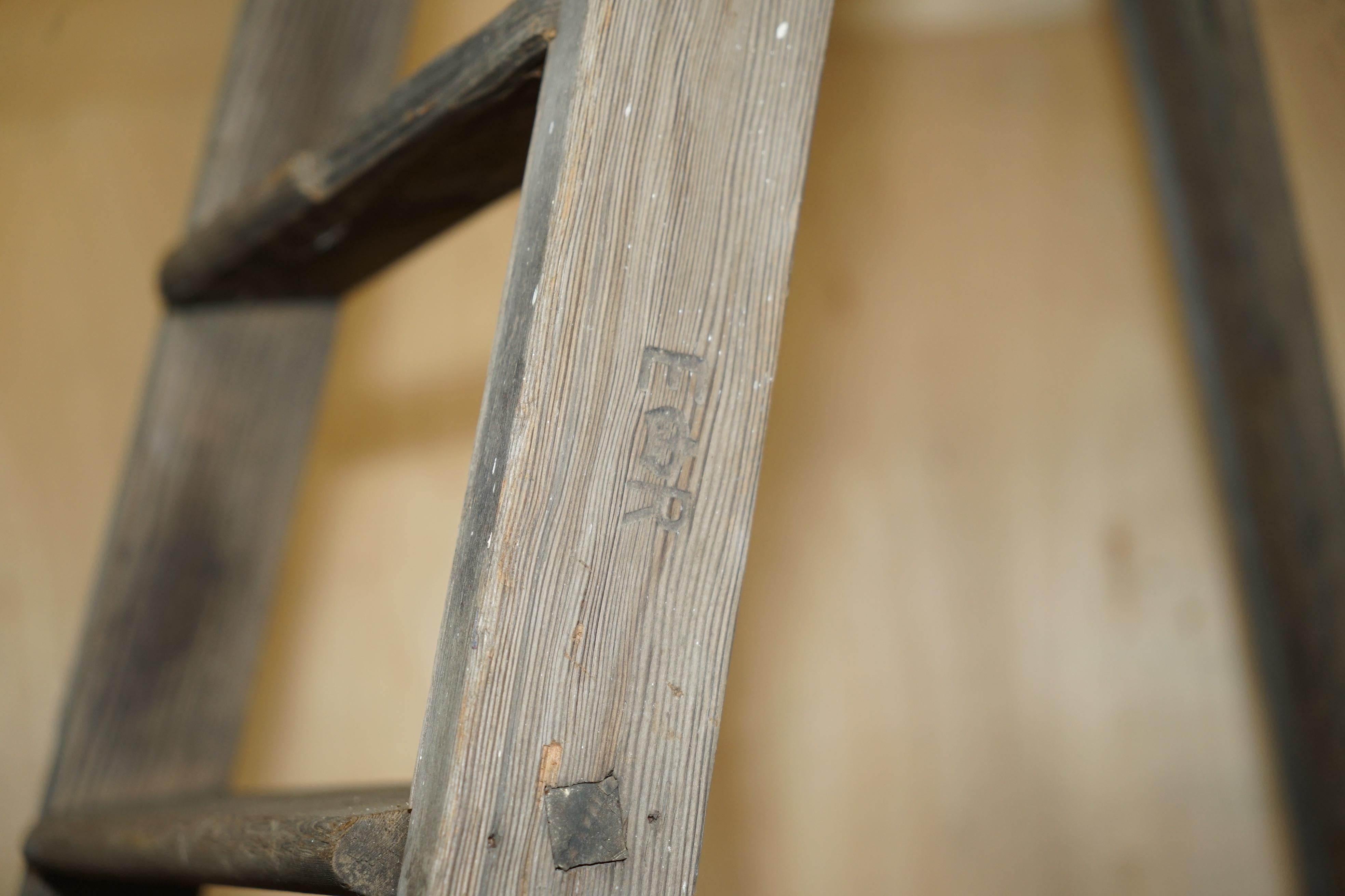 Hand-Crafted HUGE 3+ METER TALL ER STAMPED FOR THE CROWN ESTATE FRUIT PiCKERS PAINTERS LADDER For Sale