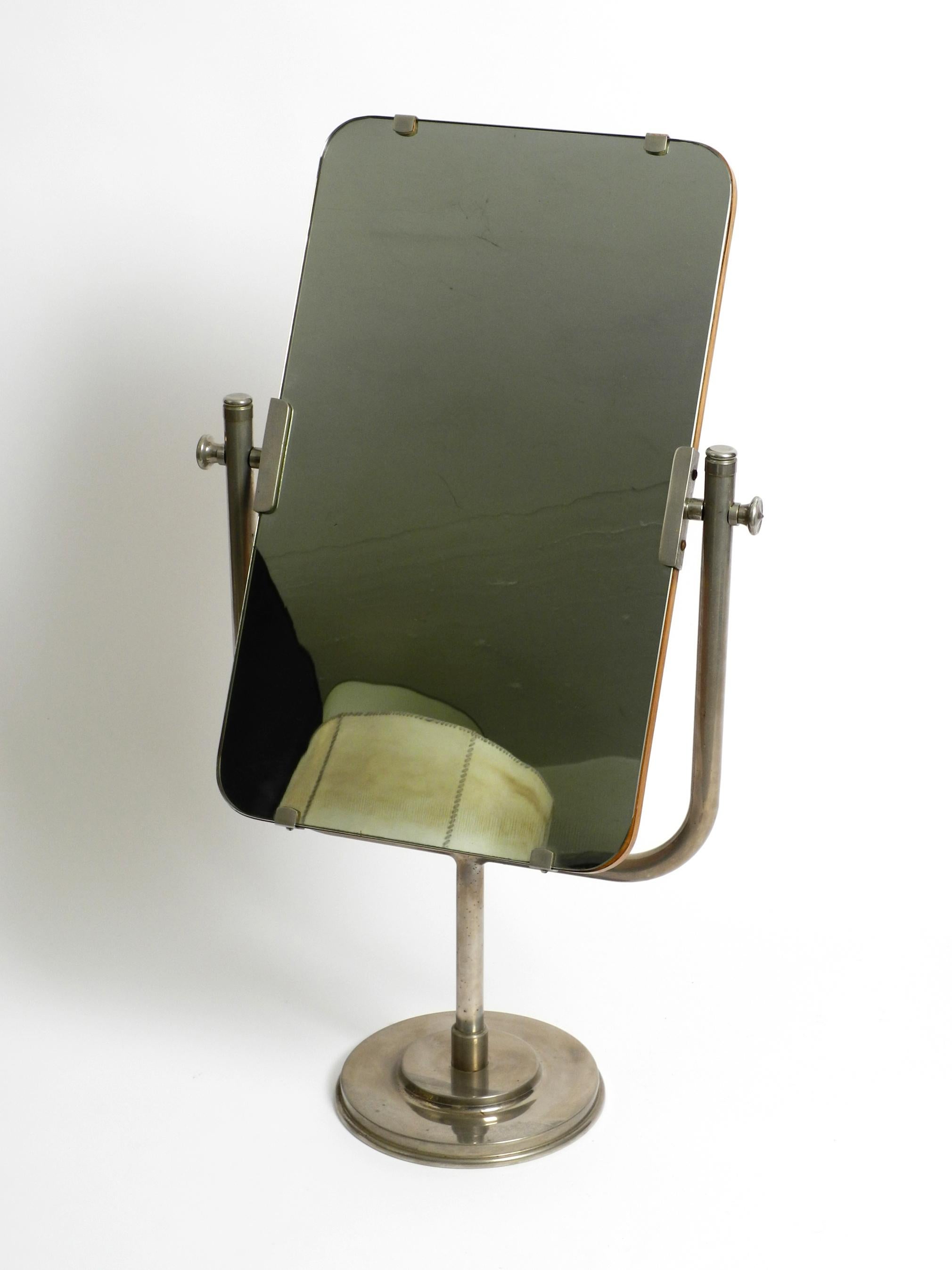 Mid-Century Modern Huge 30s Table Mirror with Nickel-Plated Metal Frame and Original Mirror Glass
