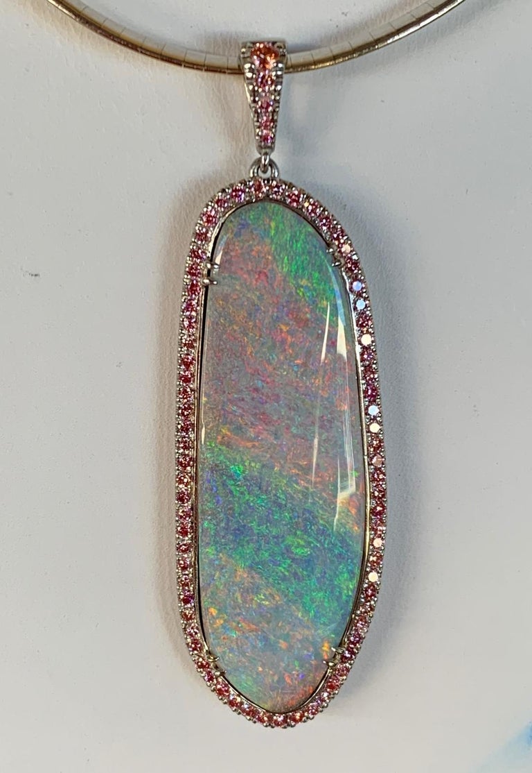Huge 31 Carat Australian Andamooka Opal Pendant in Platinum with Pink ...