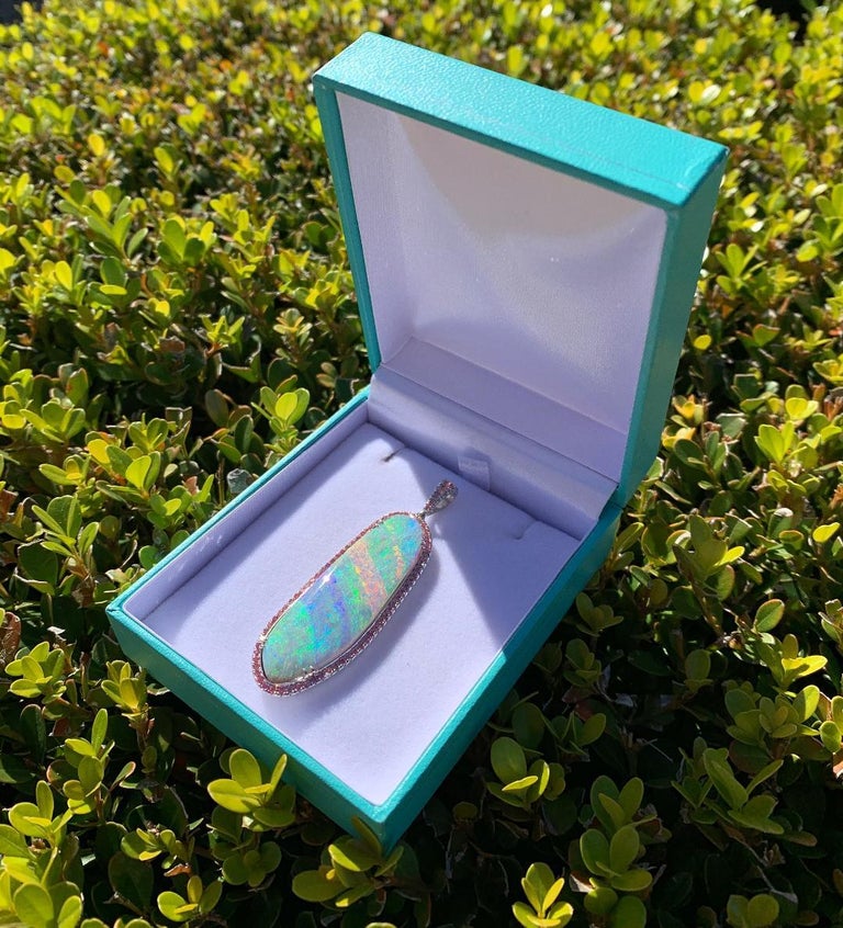Huge 31 Carat Australian Andamooka Opal Pendant in Platinum with Pink
