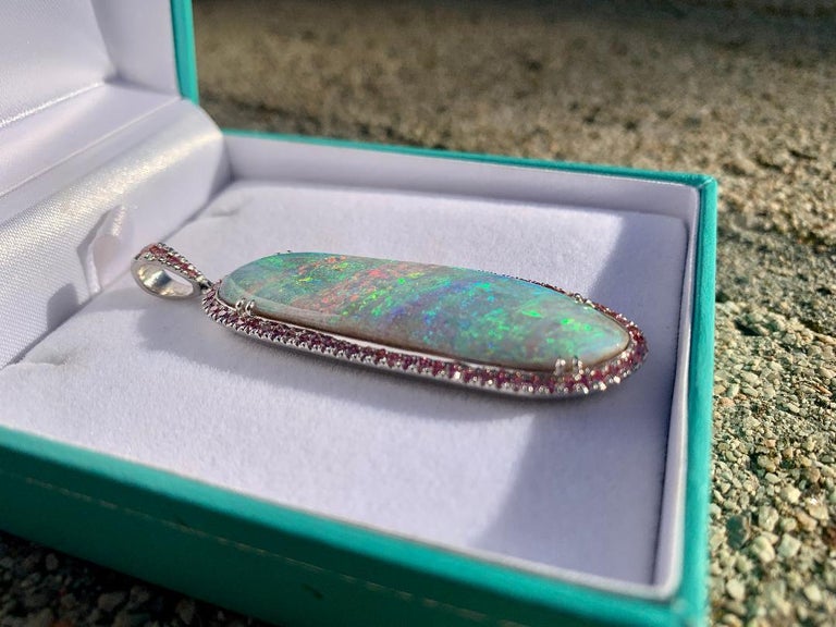 Huge 31 Carat Australian Andamooka Opal Pendant in Platinum with Pink
