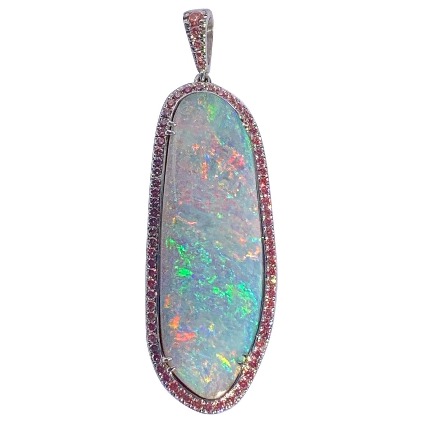 Huge 31 Carat Australian Andamooka Opal Pendant in Platinum with Pink Diamonds at 1stDibs