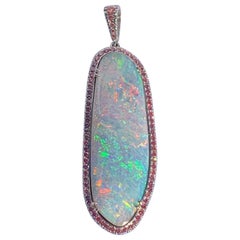 Huge 31 Carat Australian Andamooka Opal Pendant in Platinum with Pink Diamonds