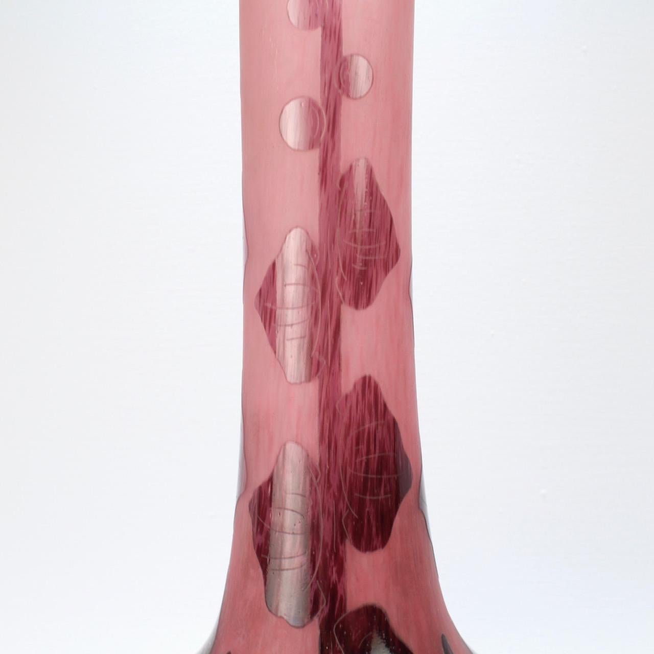 Huge Charles Schneider Le Verre Francais French Art Nouveau Dahlia Glass Vase For Sale 2