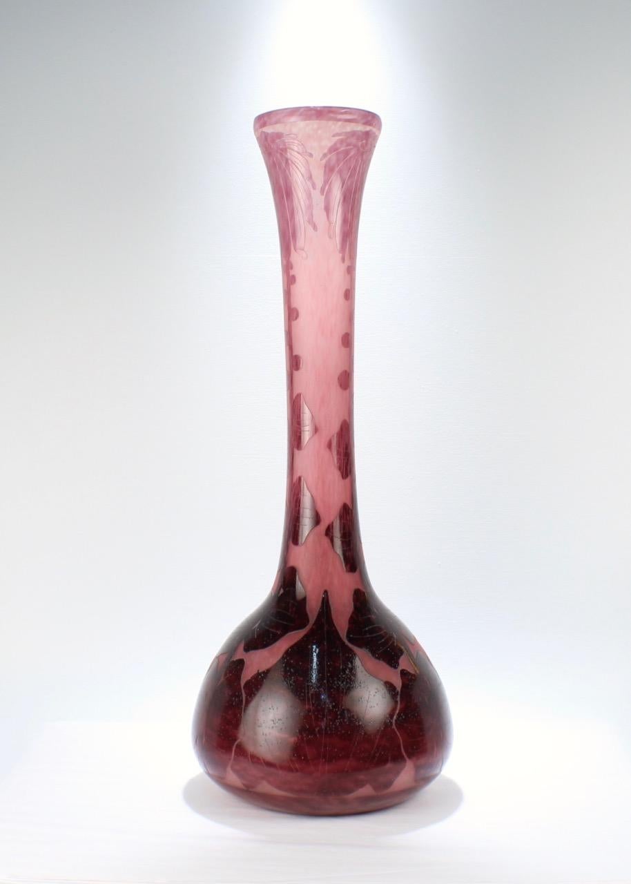 Enorme Charles Schneider Le Verre Francais Jarrón de cristal francés Art Nouveau Dalia Francés en venta