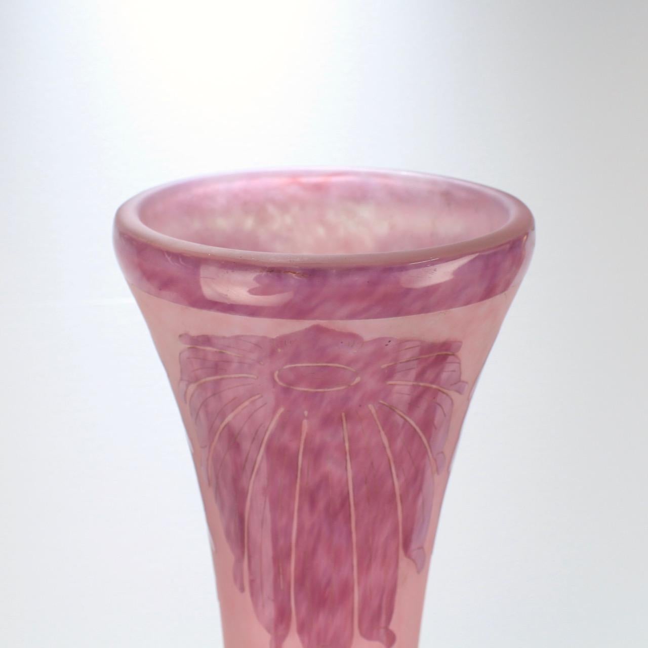 Art Glass Huge Charles Schneider Le Verre Francais French Art Nouveau Dahlia Glass Vase For Sale