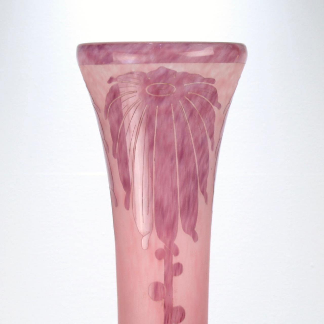 Huge Charles Schneider Le Verre Francais French Art Nouveau Dahlia Glass Vase For Sale 1