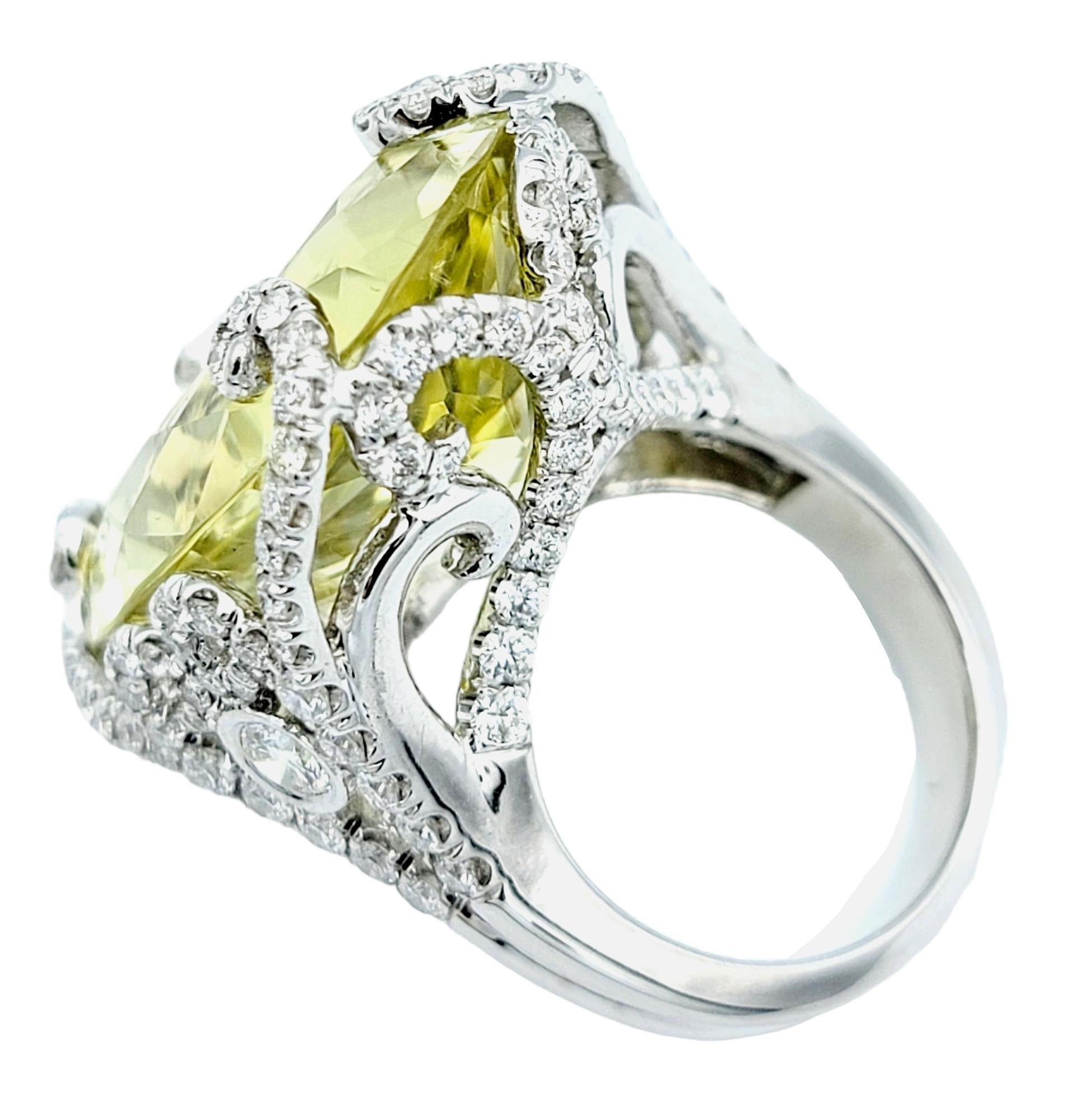 Women's Huge 31.0 Carat Oval Cut Prasiolite Cocktail Ring with Diamond Accents 14K Gold For Sale