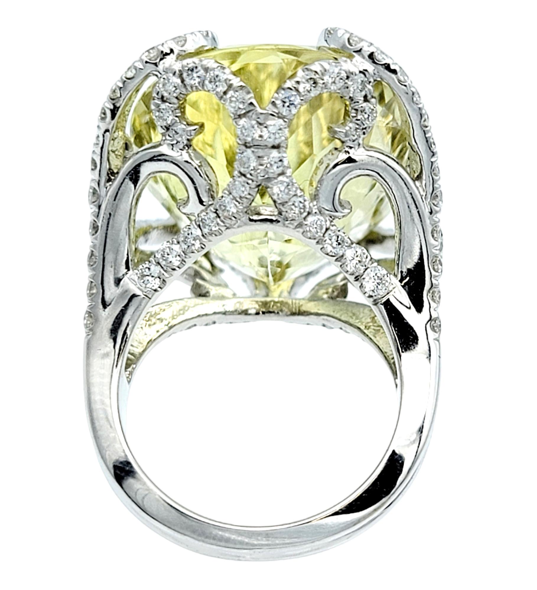 Huge 31.0 Carat Oval Cut Prasiolite Cocktail Ring with Diamond Accents 14K Gold For Sale 1