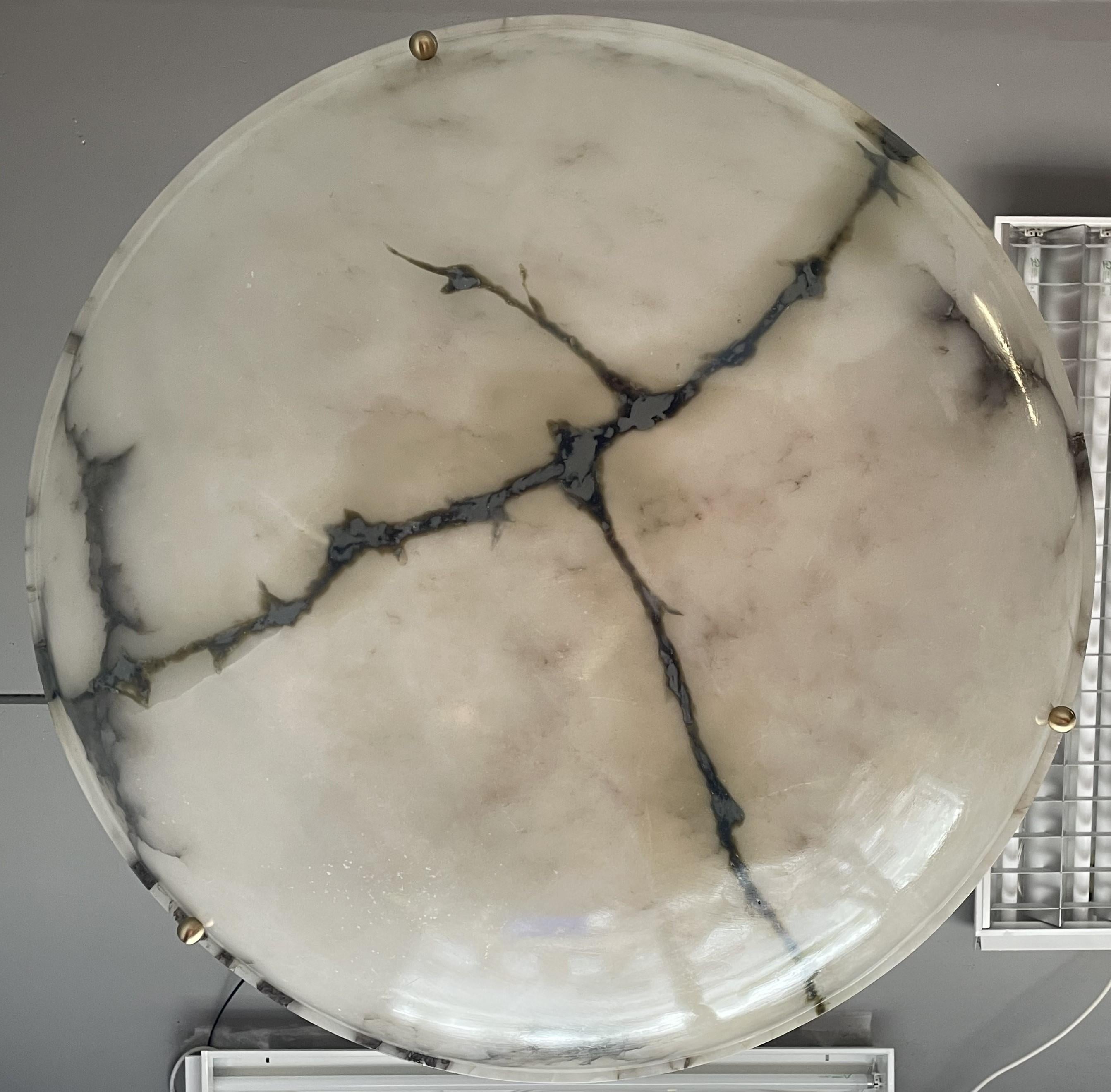Huge 31.5Ø Timeless Art Deco Alabaster Pendant Chandelier w Brass Chain & Canopy 4