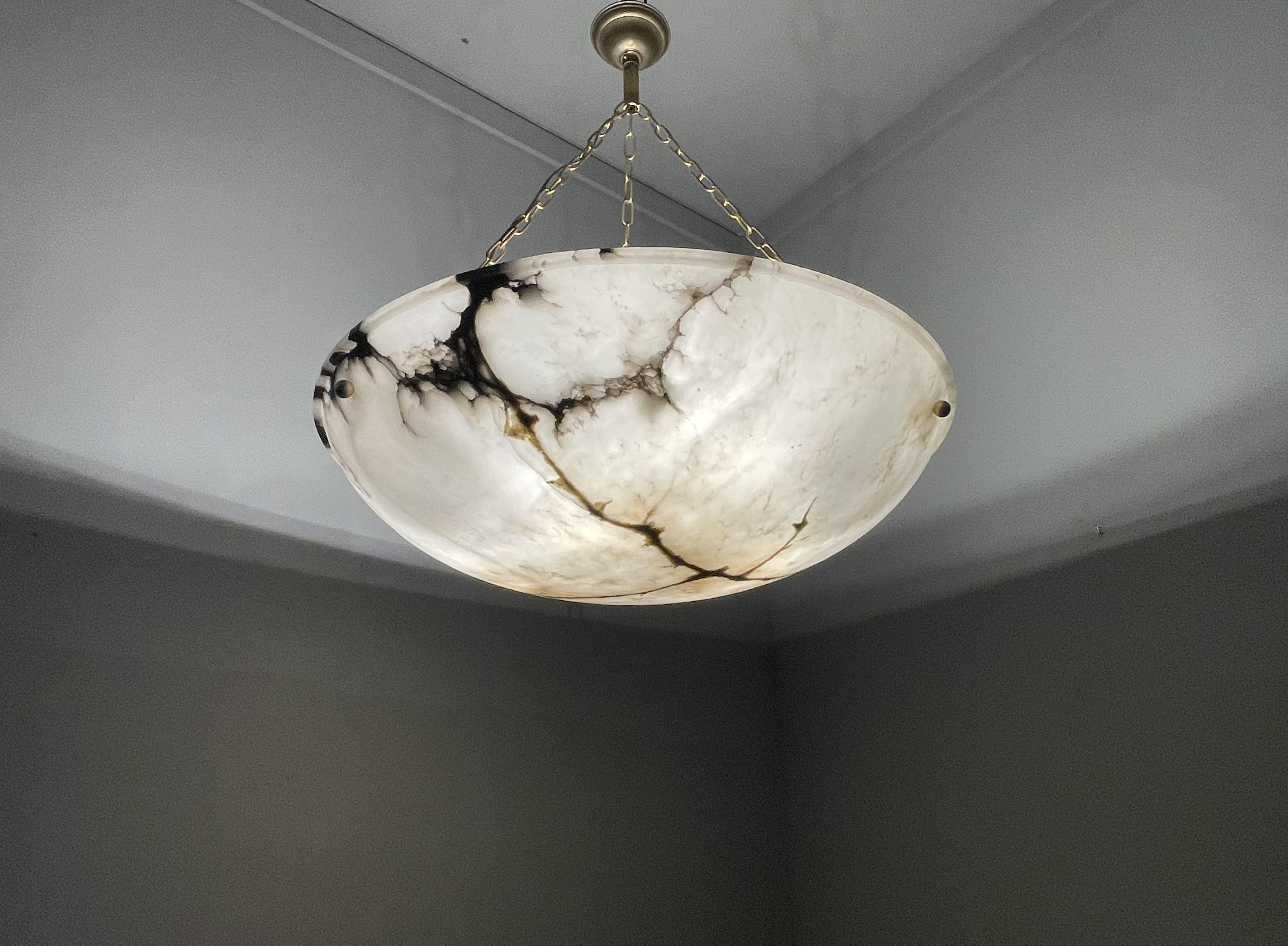Huge 31.5Ø Timeless Art Deco Alabaster Pendant Chandelier w Brass Chain & Canopy 6