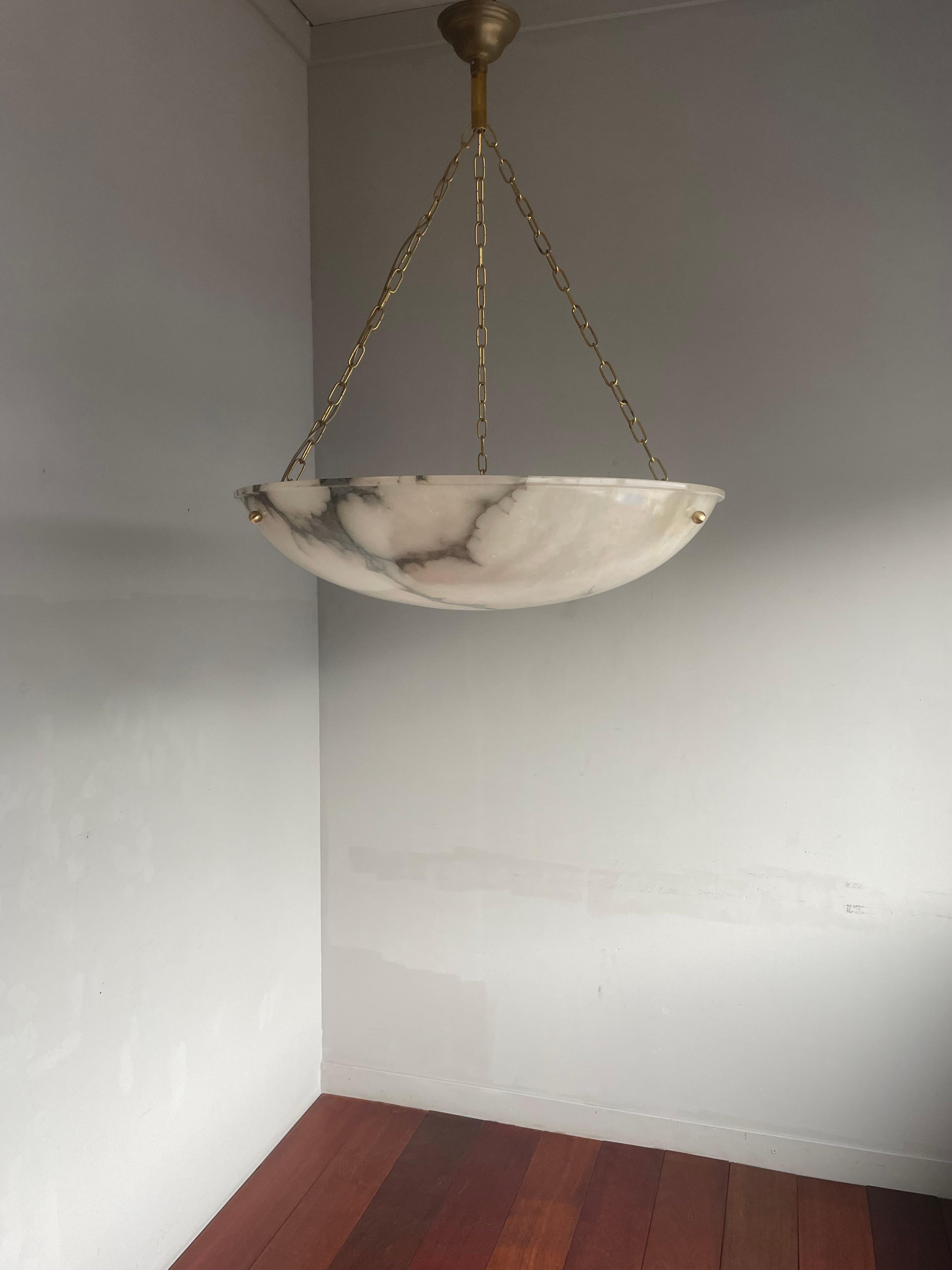 Huge 31.5Ø Timeless Art Deco Alabaster Pendant Chandelier w Brass Chain & Canopy 7