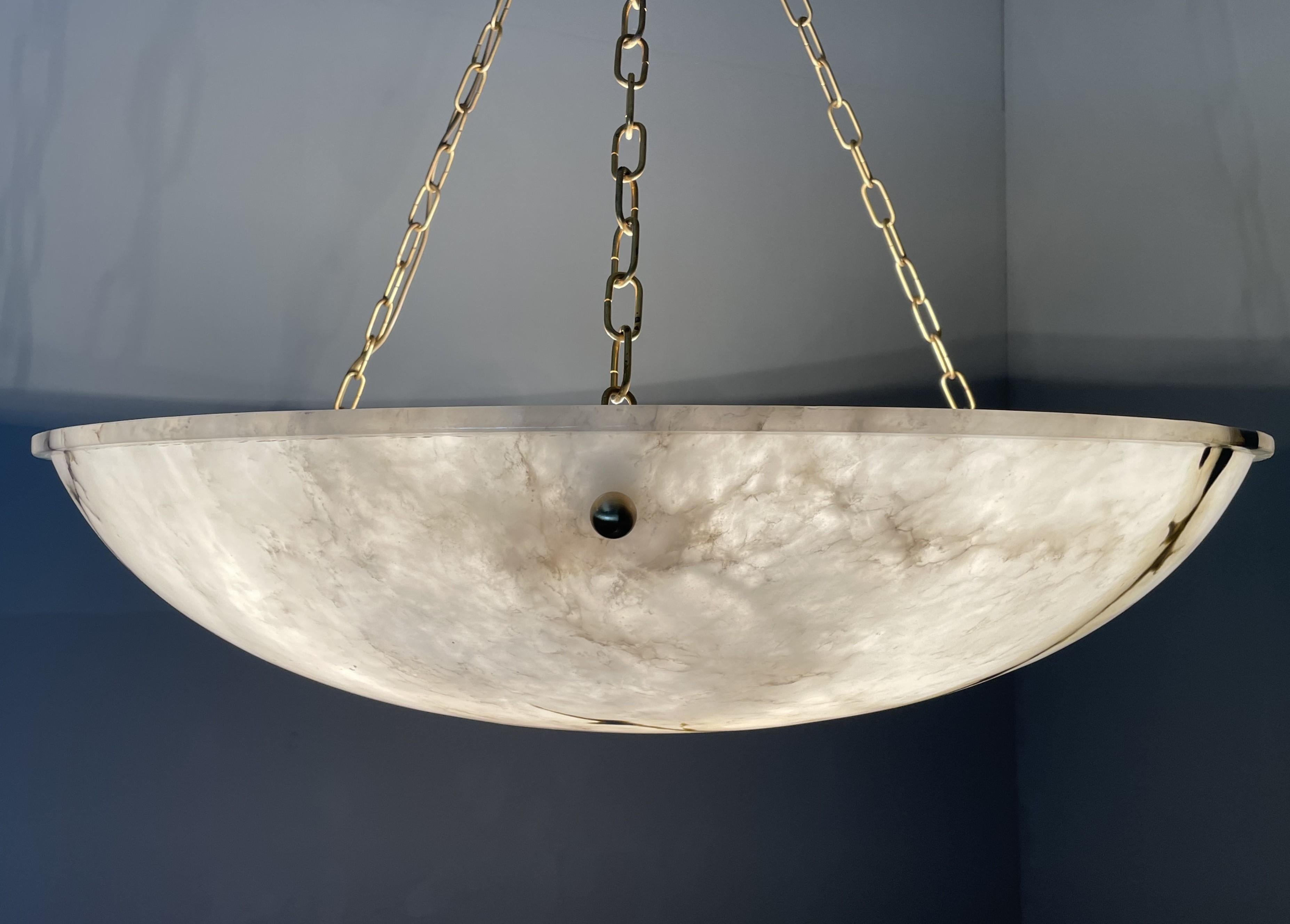 Huge 31.5Ø Timeless Art Deco Alabaster Pendant Chandelier w Brass Chain & Canopy 8