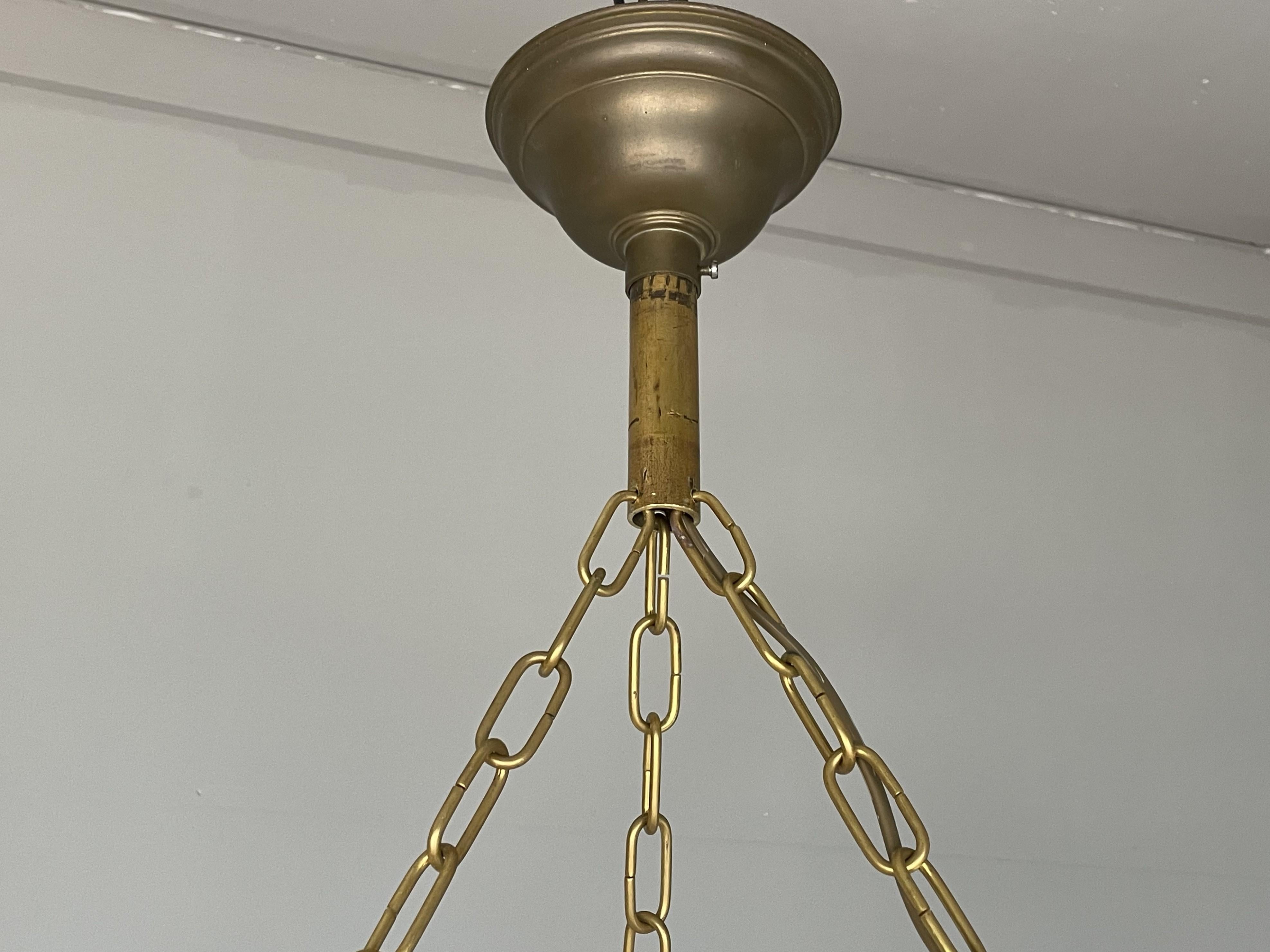 Huge 31.5Ø Timeless Art Deco Alabaster Pendant Chandelier w Brass Chain & Canopy 9