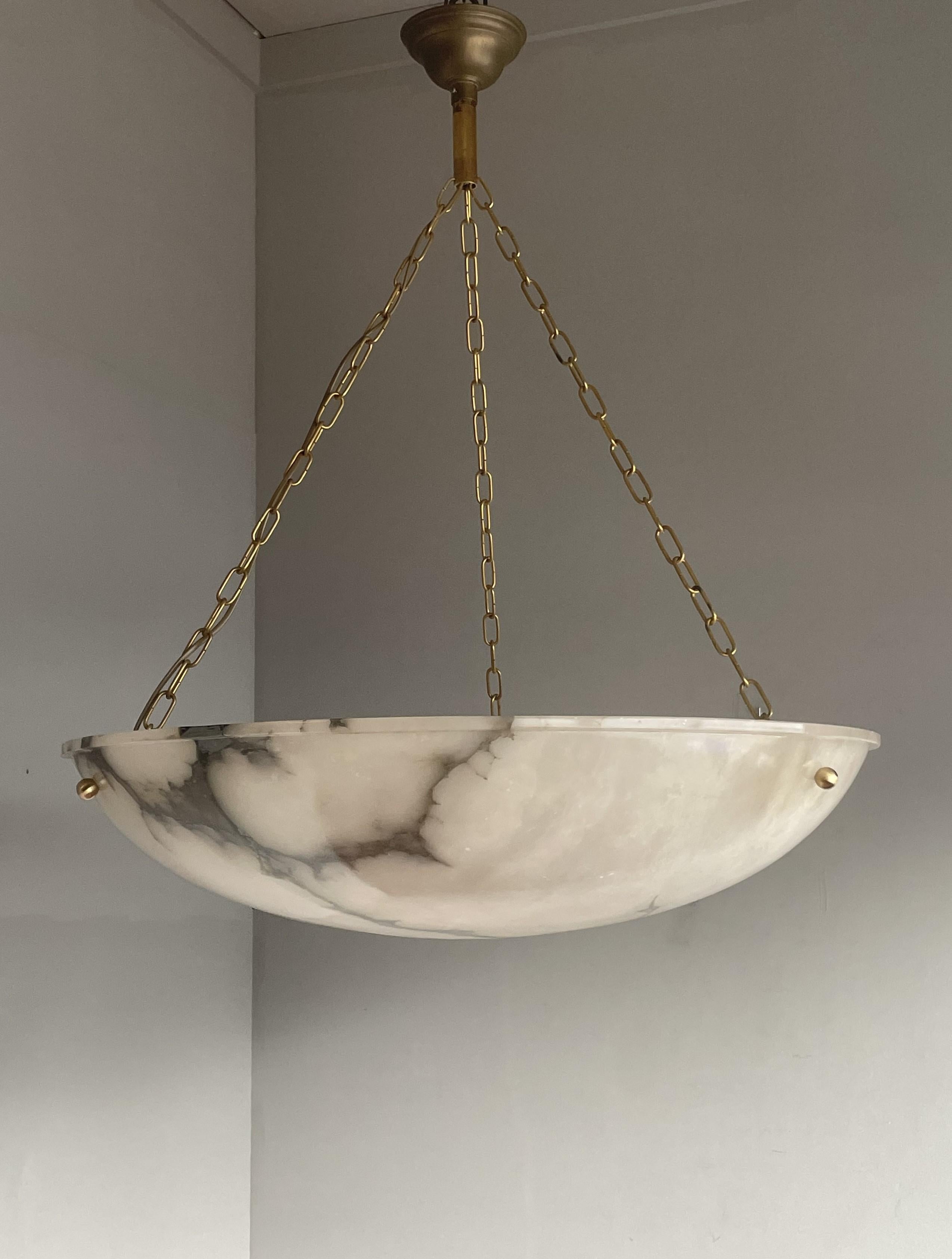Huge 31.5Ø Timeless Art Deco Alabaster Pendant Chandelier w Brass Chain & Canopy 10