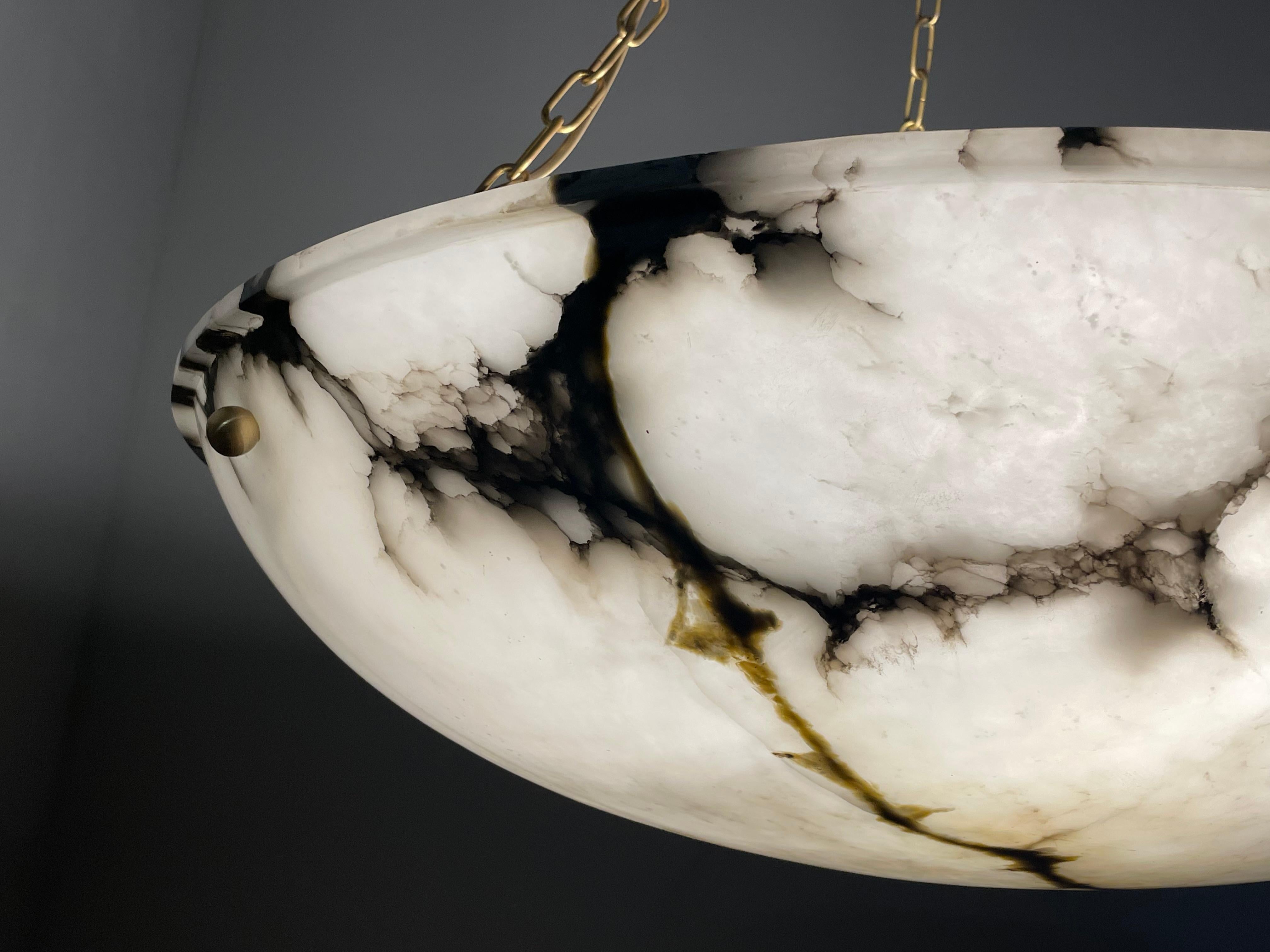 Huge 31.5Ø Timeless Art Deco Alabaster Pendant Chandelier w Brass Chain & Canopy 11
