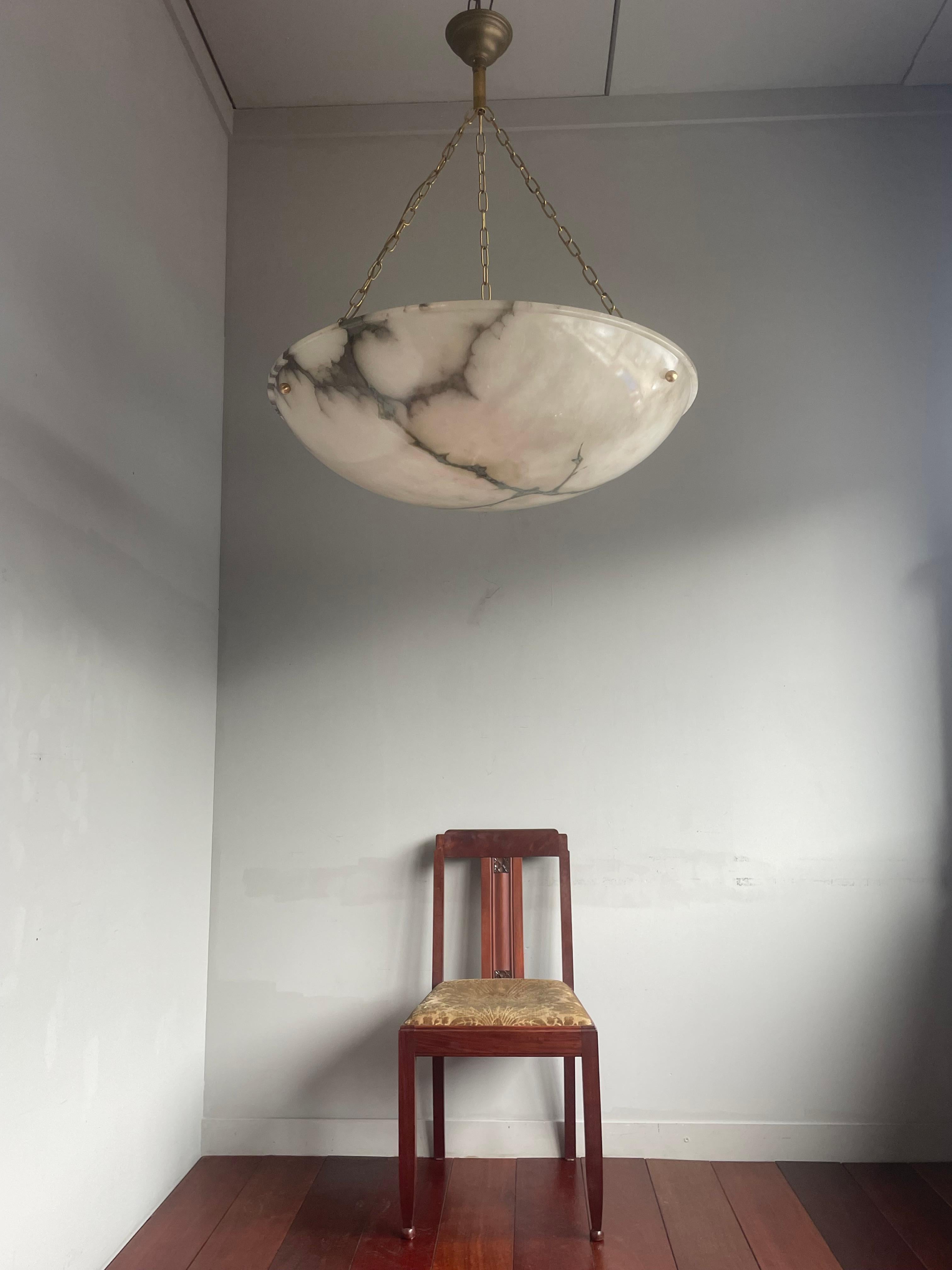 Huge 31.5Ø Timeless Art Deco Alabaster Pendant Chandelier w Brass Chain & Canopy 12