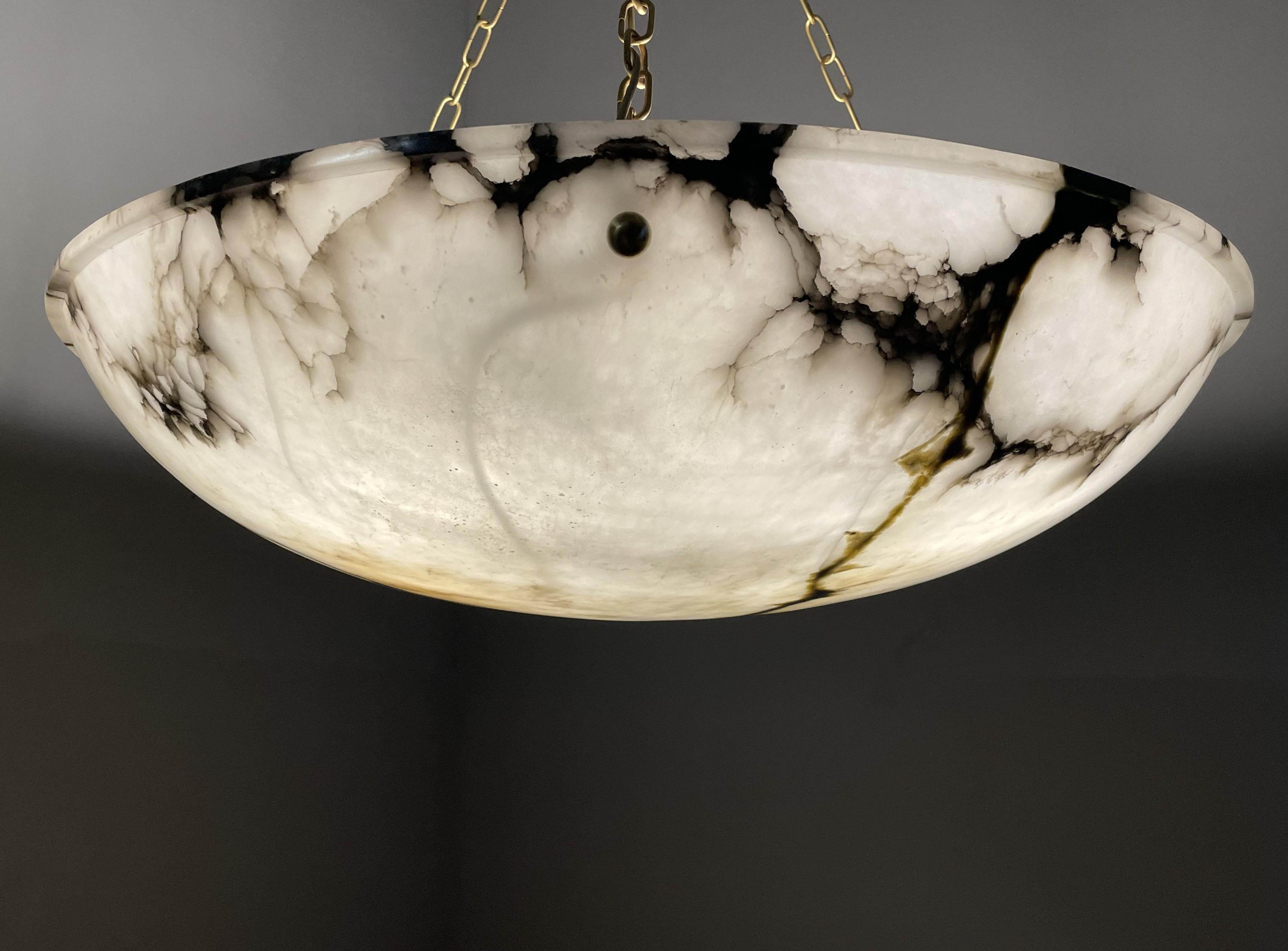 Huge 31.5Ø Timeless Art Deco Alabaster Pendant Chandelier w Brass Chain & Canopy 13