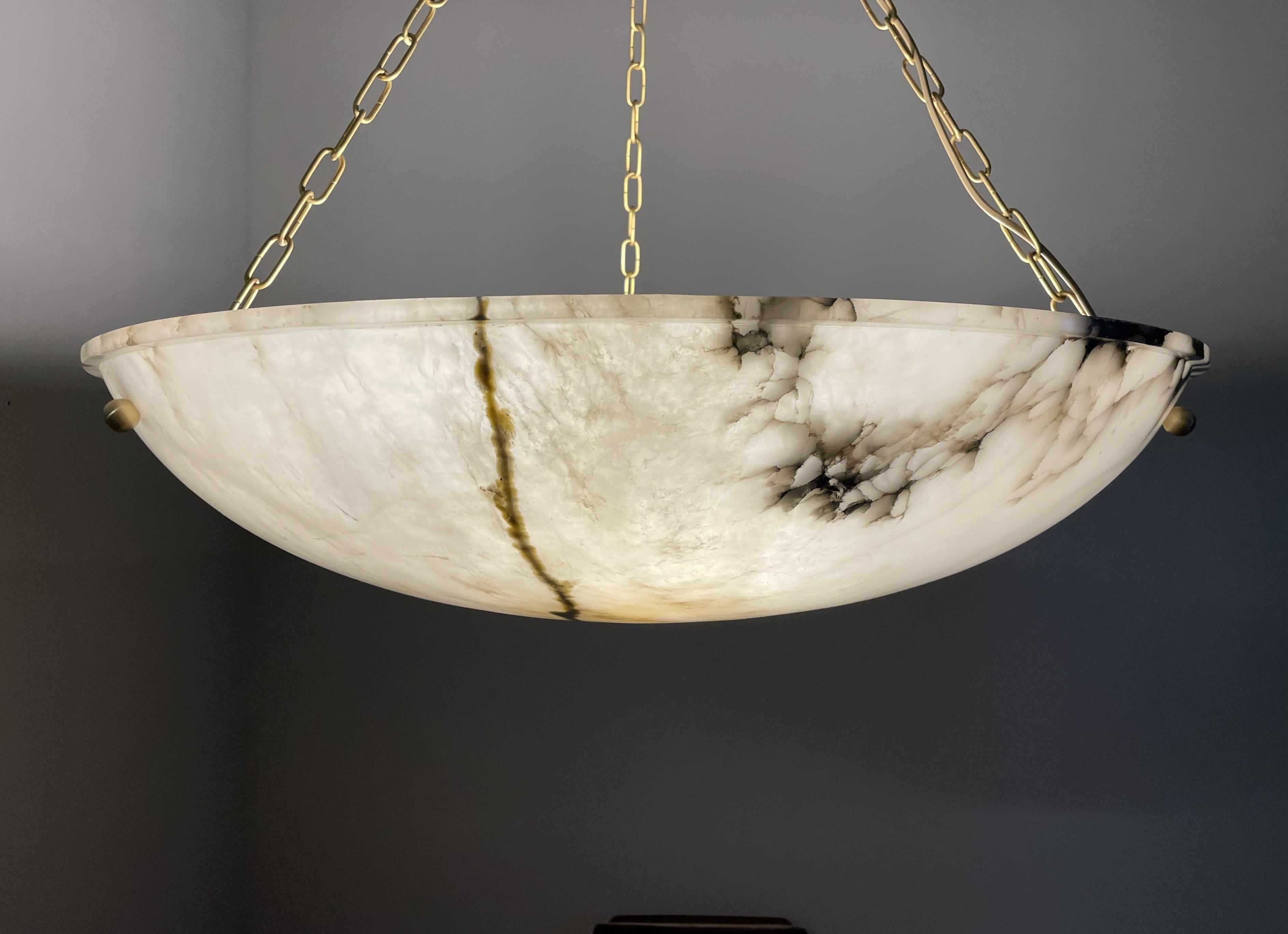Huge 31.5Ø Timeless Art Deco Alabaster Pendant Chandelier w Brass Chain & Canopy 1