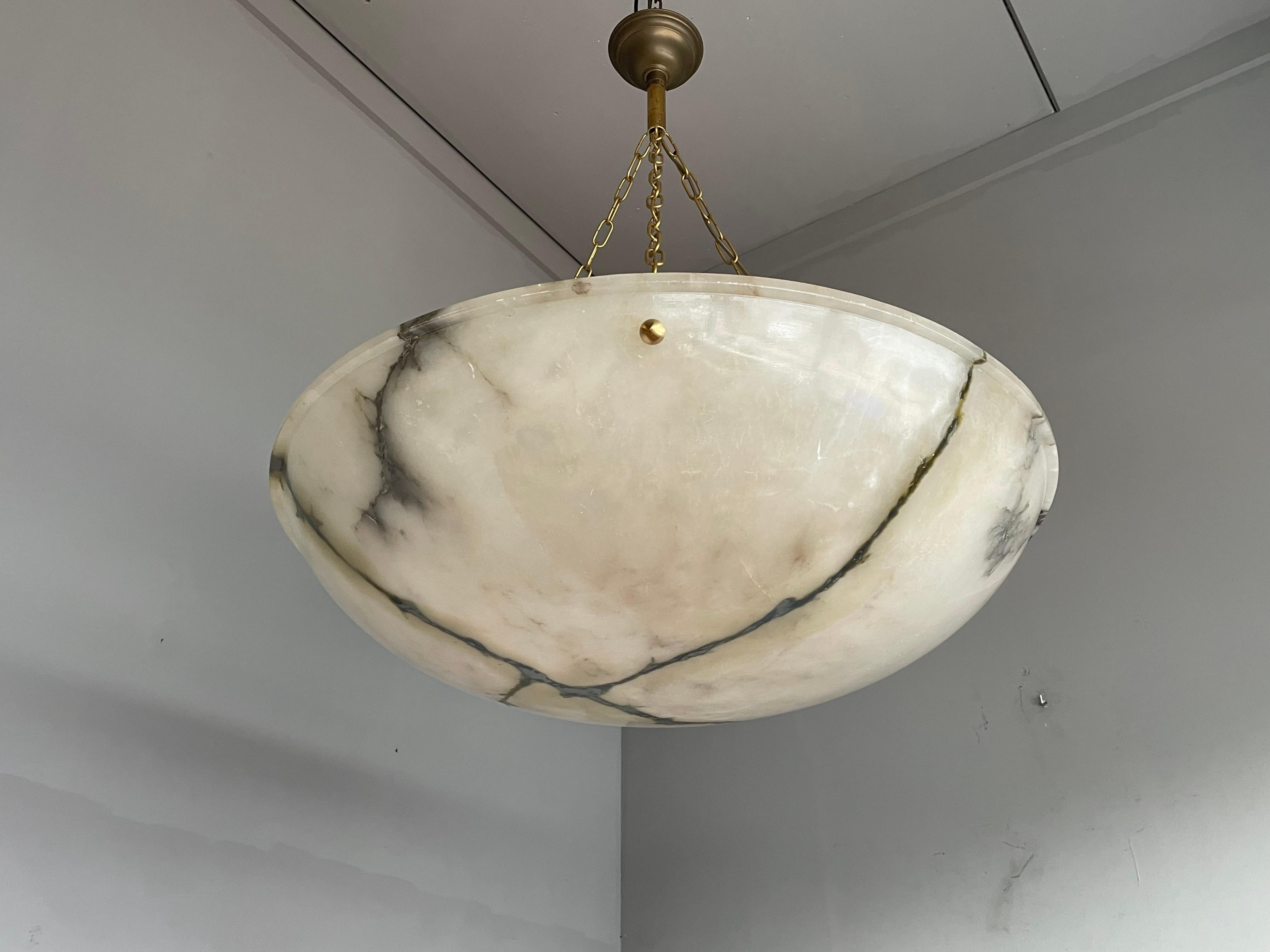 Huge 31.5Ø Timeless Art Deco Alabaster Pendant Chandelier w Brass Chain & Canopy 2