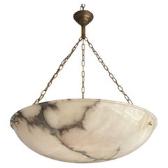 Antique Huge 31.5Ø Timeless Art Deco Alabaster Pendant Chandelier w Brass Chain & Canopy