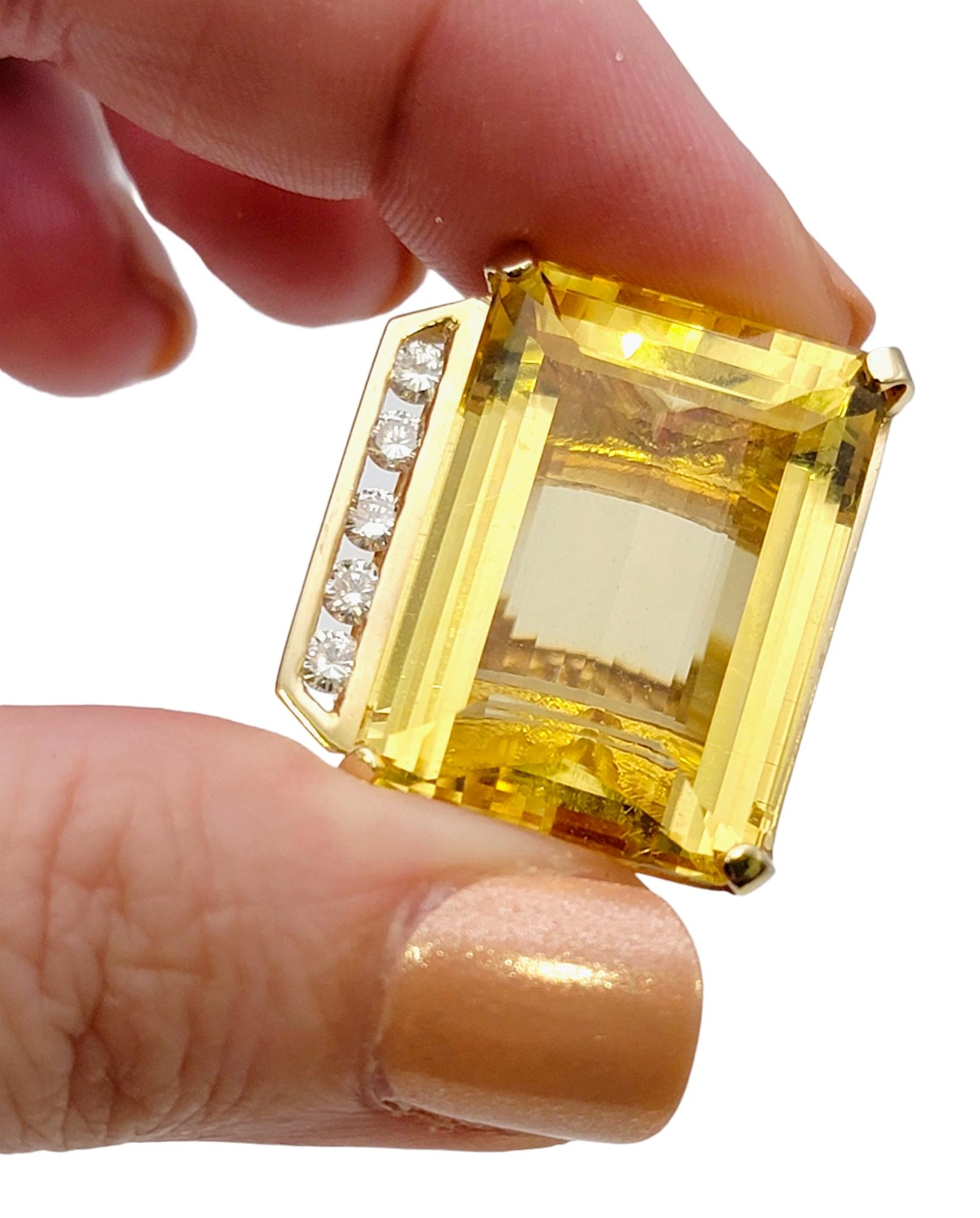 Huge 32.31 Carat Total Emerald Cut Citrine and Diamond Cocktail Ring Yellow Gold For Sale 7