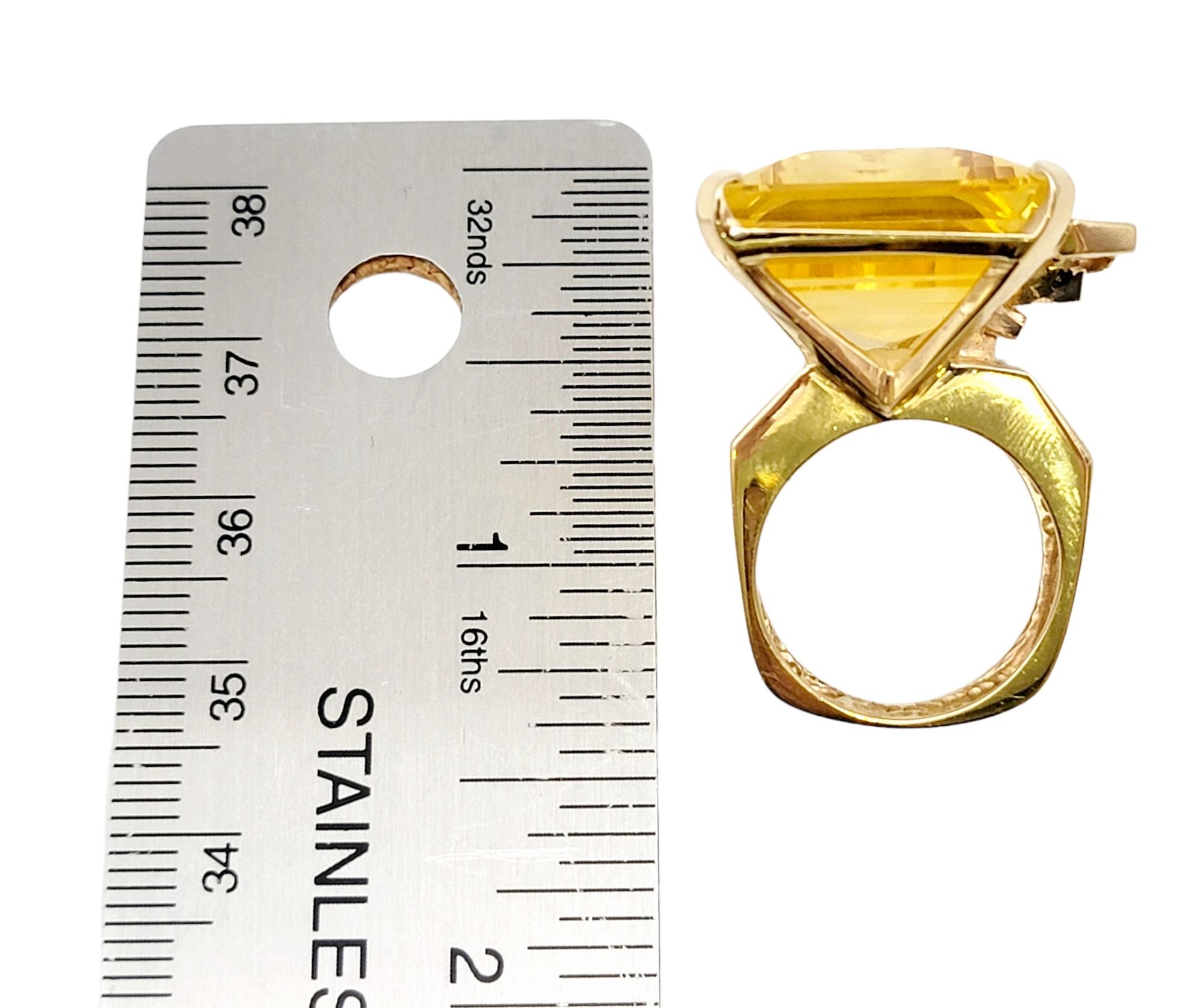 Huge 32.31 Carat Total Emerald Cut Citrine and Diamond Cocktail Ring Yellow Gold For Sale 10