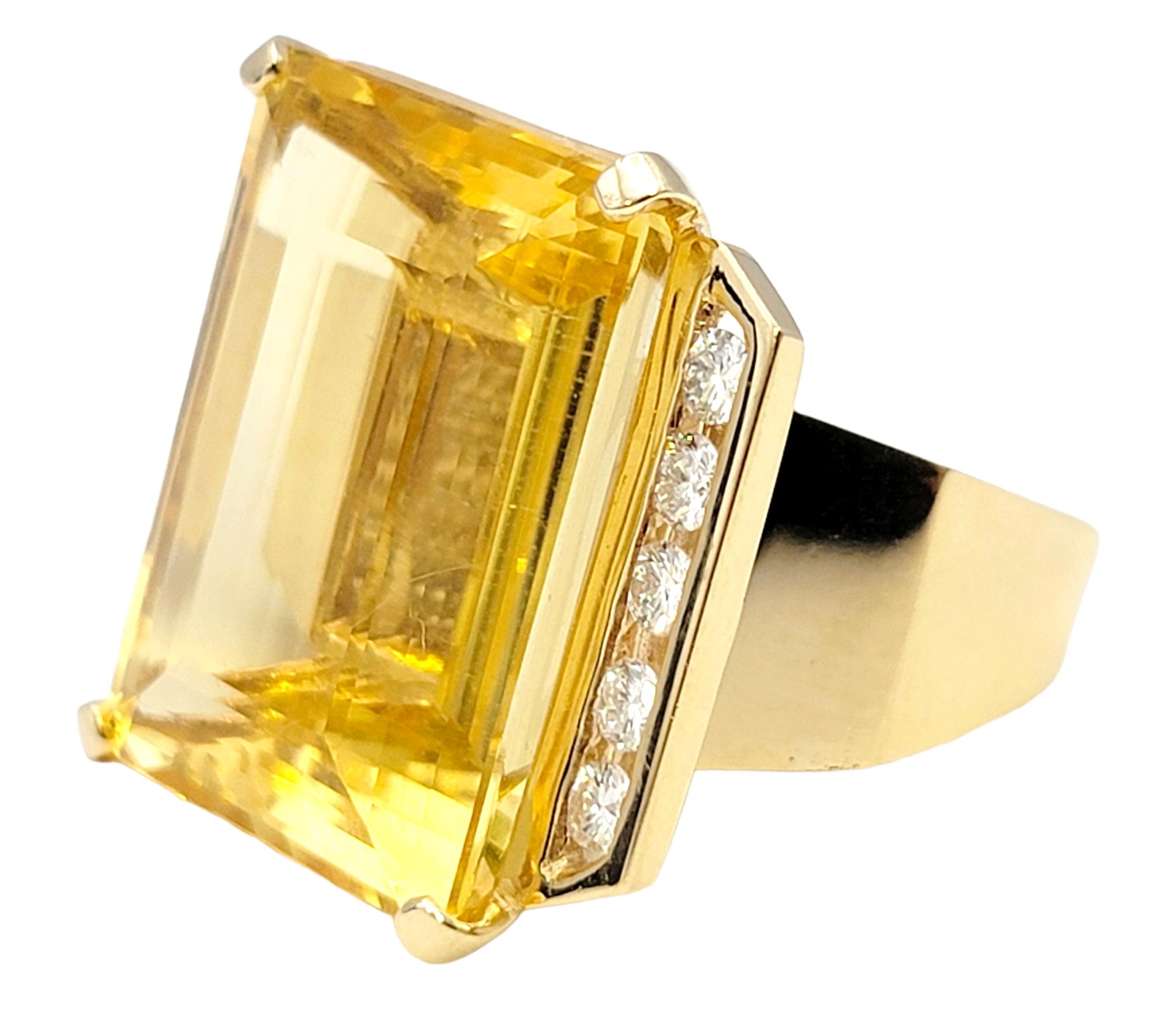 Huge 32.31 Carat Total Emerald Cut Citrine and Diamond Cocktail Ring Yellow Gold In Good Condition For Sale In Scottsdale, AZ